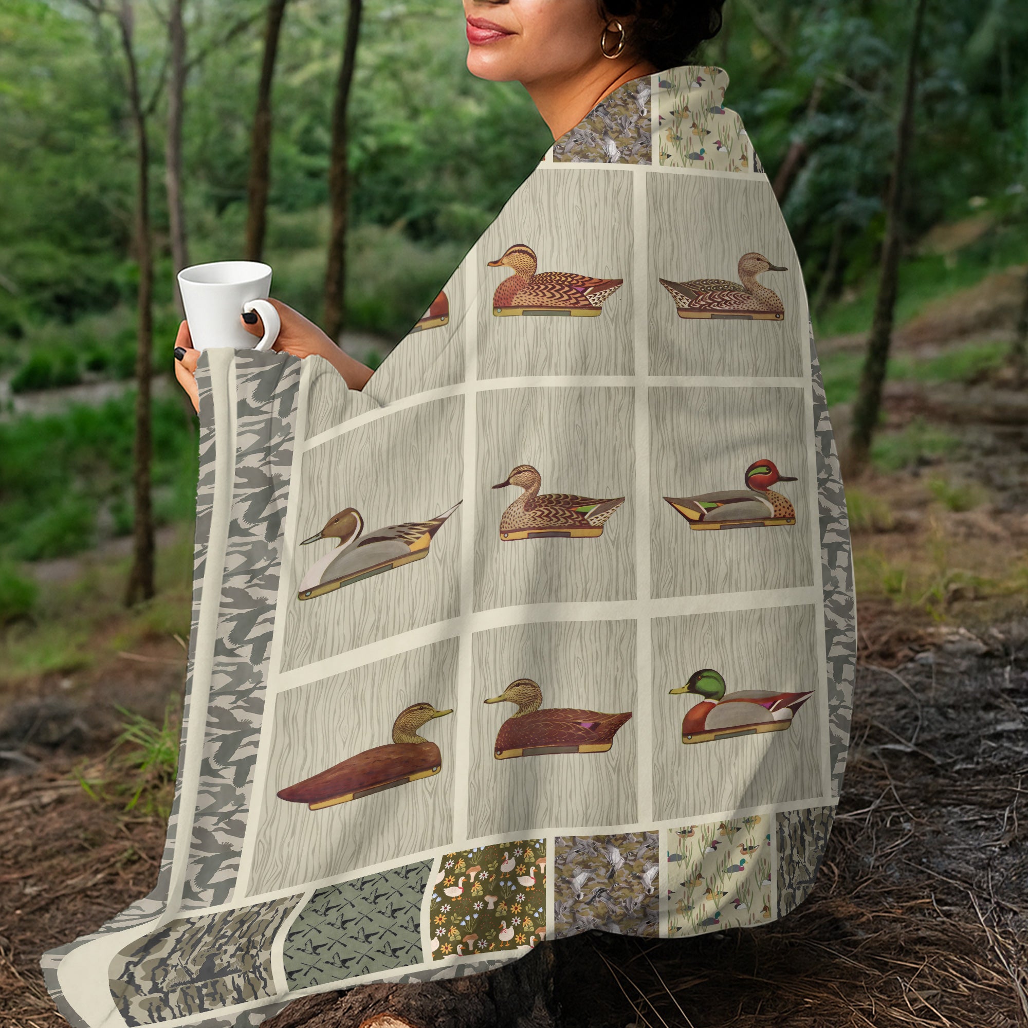 Duck Decoy Patchwork Fleece Blanket – Cozy Hunting Cabin Gift