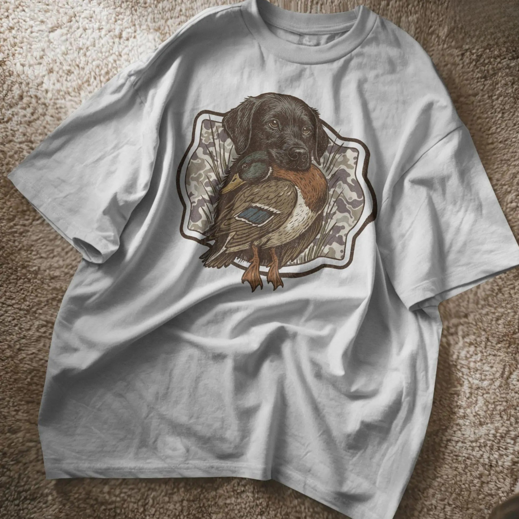 Black Lab Duck Hunting Duck Hunting Dog Shirt – Camo Labrador Retriever Vintage Tee - Waterfowl Hunting Shirt
