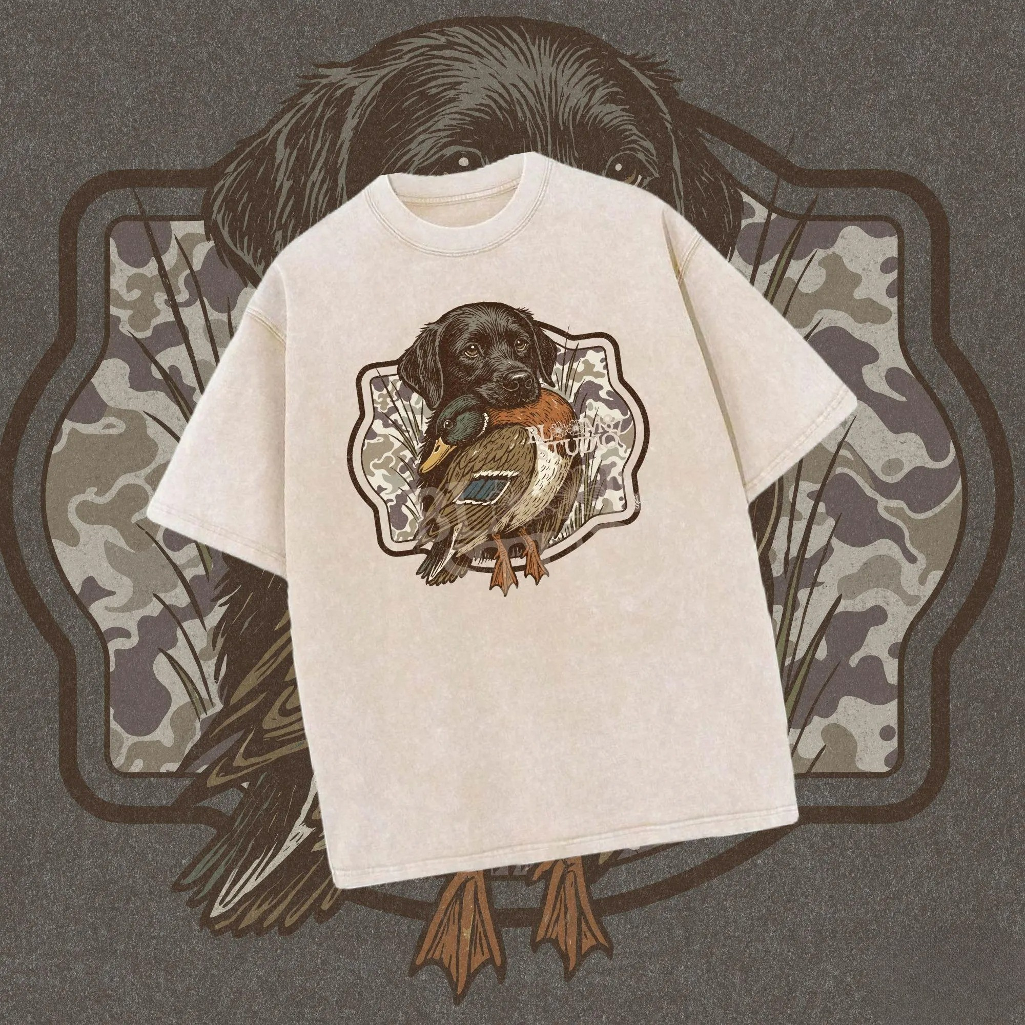 Black Lab Duck Hunting Duck Hunting Dog Shirt – Camo Labrador Retriever Vintage Tee - Waterfowl Hunting Shirt