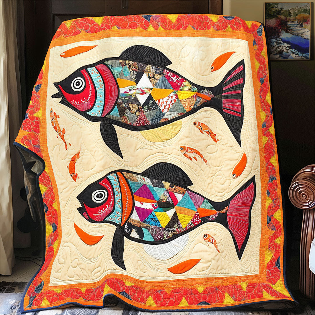 Vibrant Fish Wildwood Rest Quilt Blanket