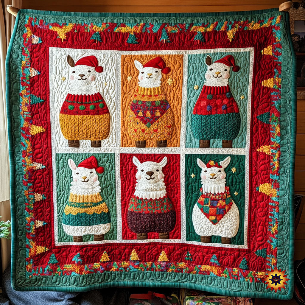 Christmas Llama Holiday Cheer Quilt Blanket