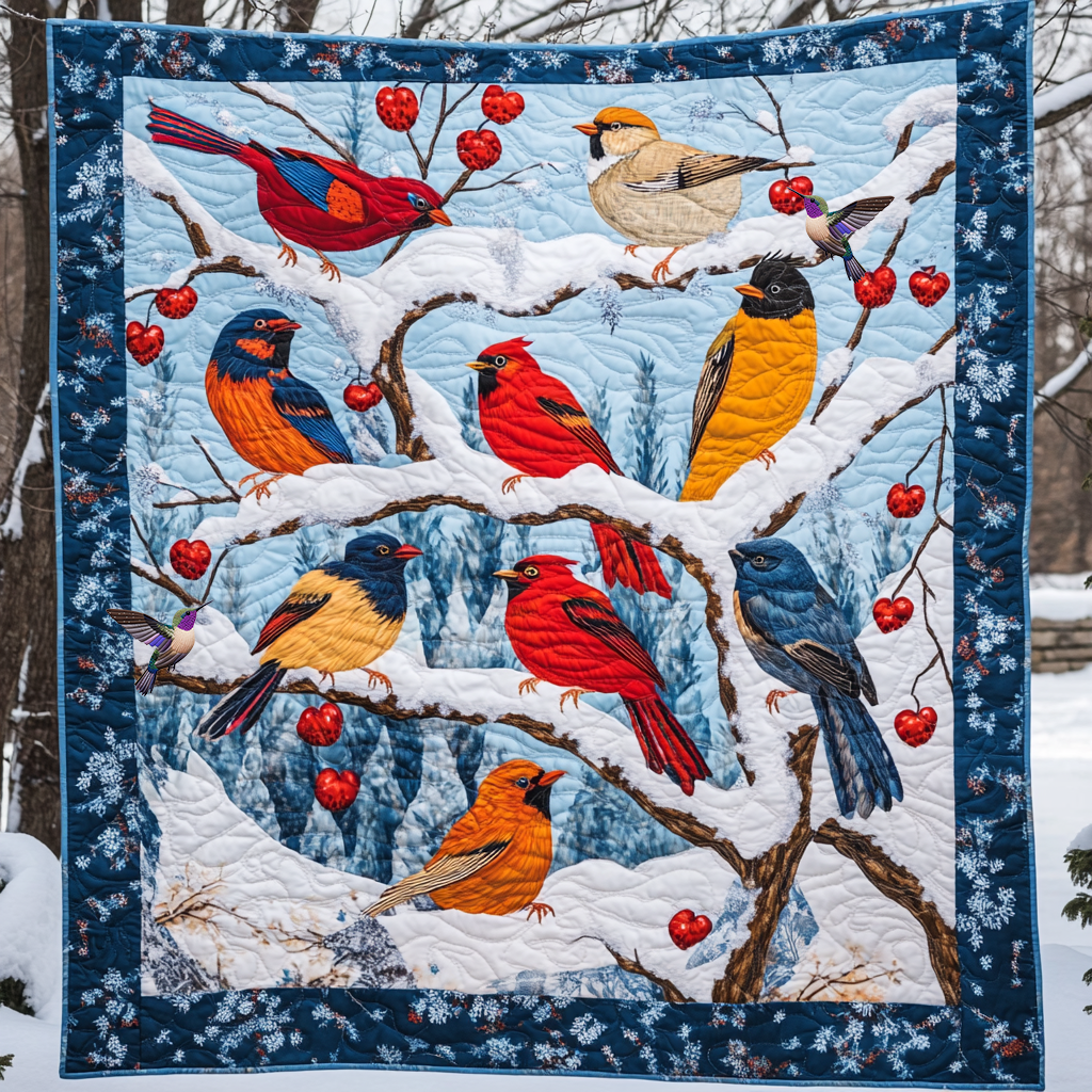 Bird Snow Christmas Quilt Blanket