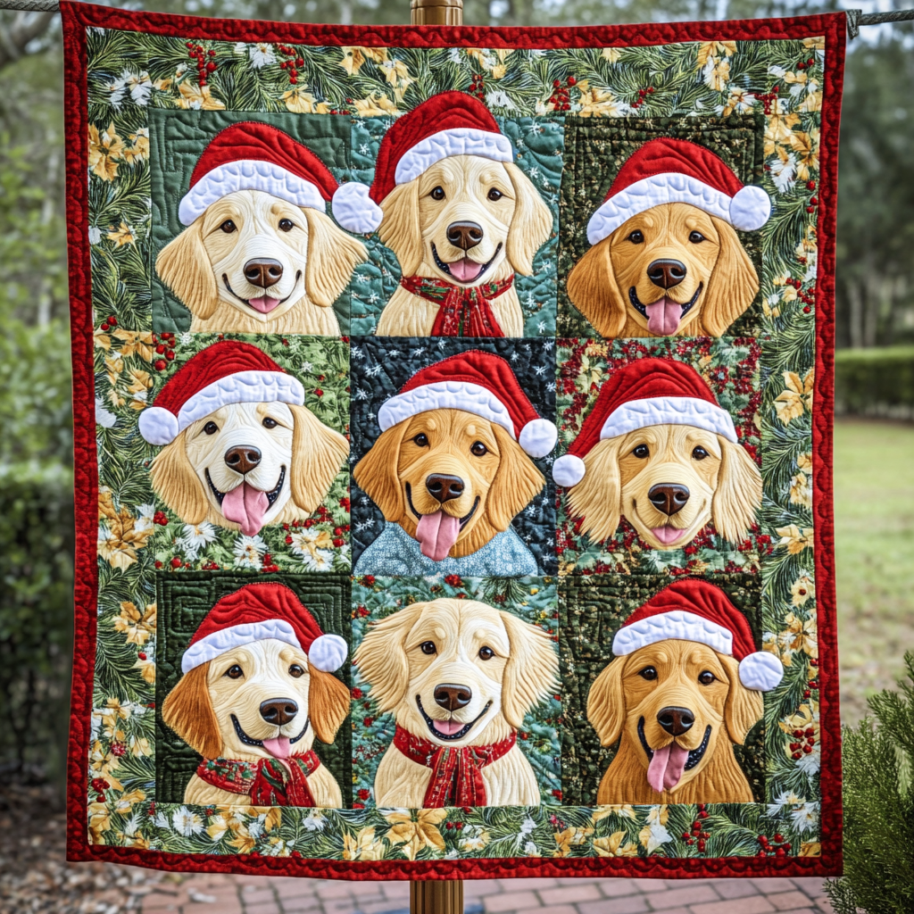 Christmas Golden Retrievers Holiday Cheer Quilt Blanket
