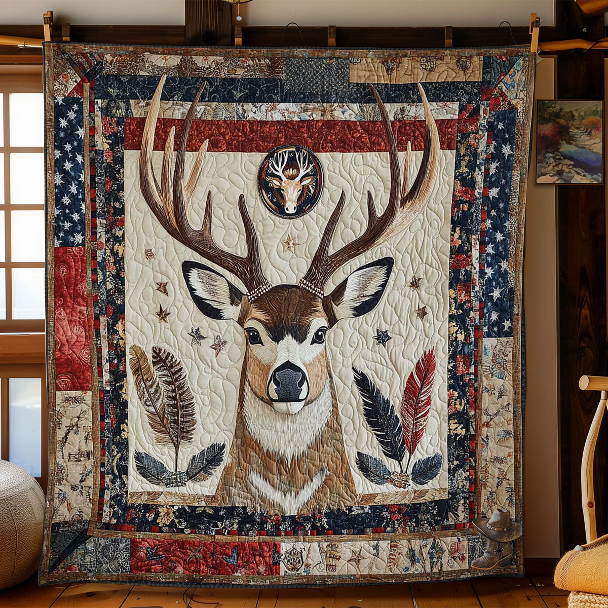 Deer Native American Rustic Comfort Quilt Blanket