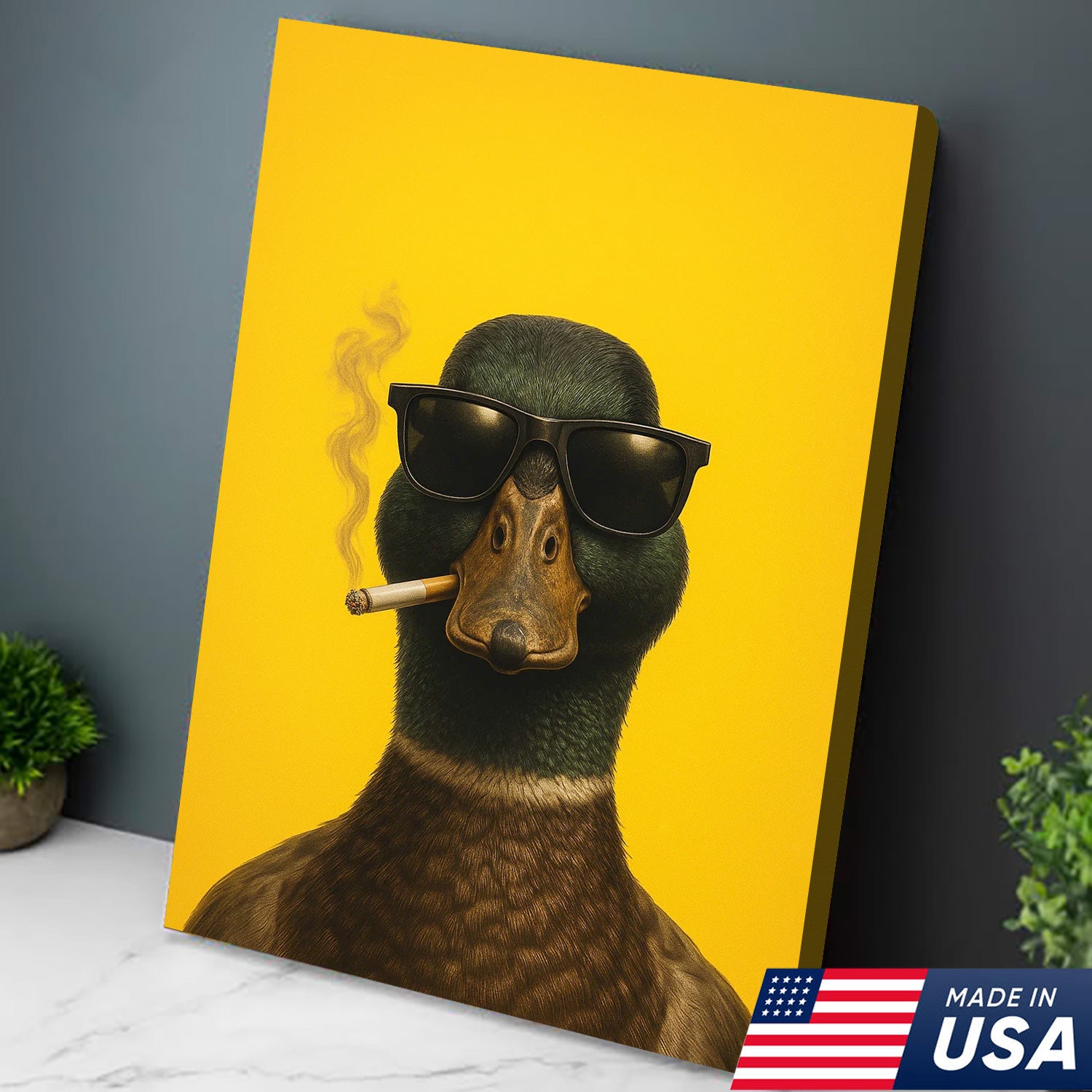 Cool Duck Canvas Wall Art - Funny Sunglasses Duck Hunting Lodge Decor - Rustic Farmhouse Wildlife Print
