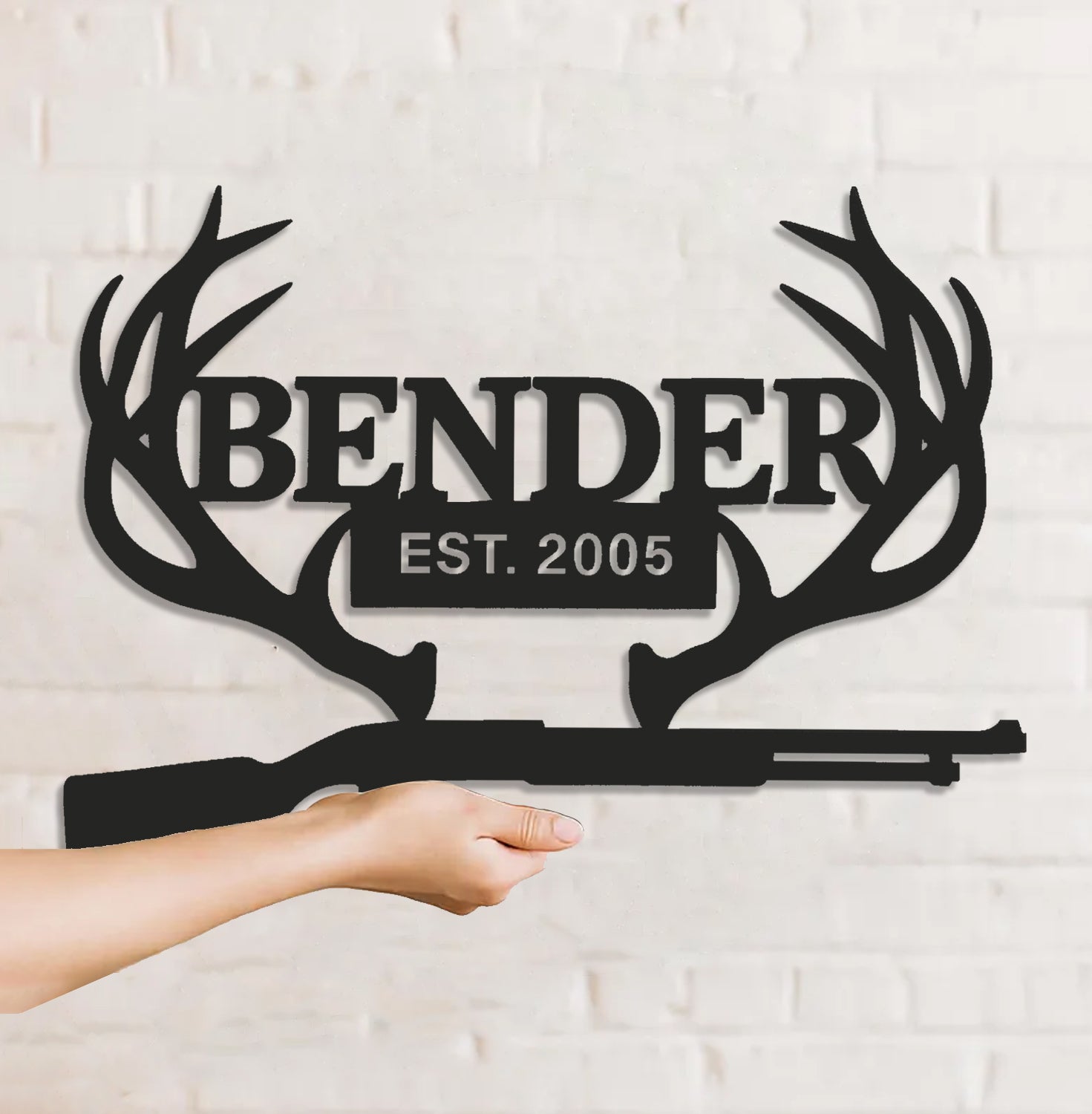 Personalized Metal Sign WITH LED/WITHOUT LED – Deer Antler Hunting Wall Decor with Rifle – Custom Rustic Cabin Sign for Hunters