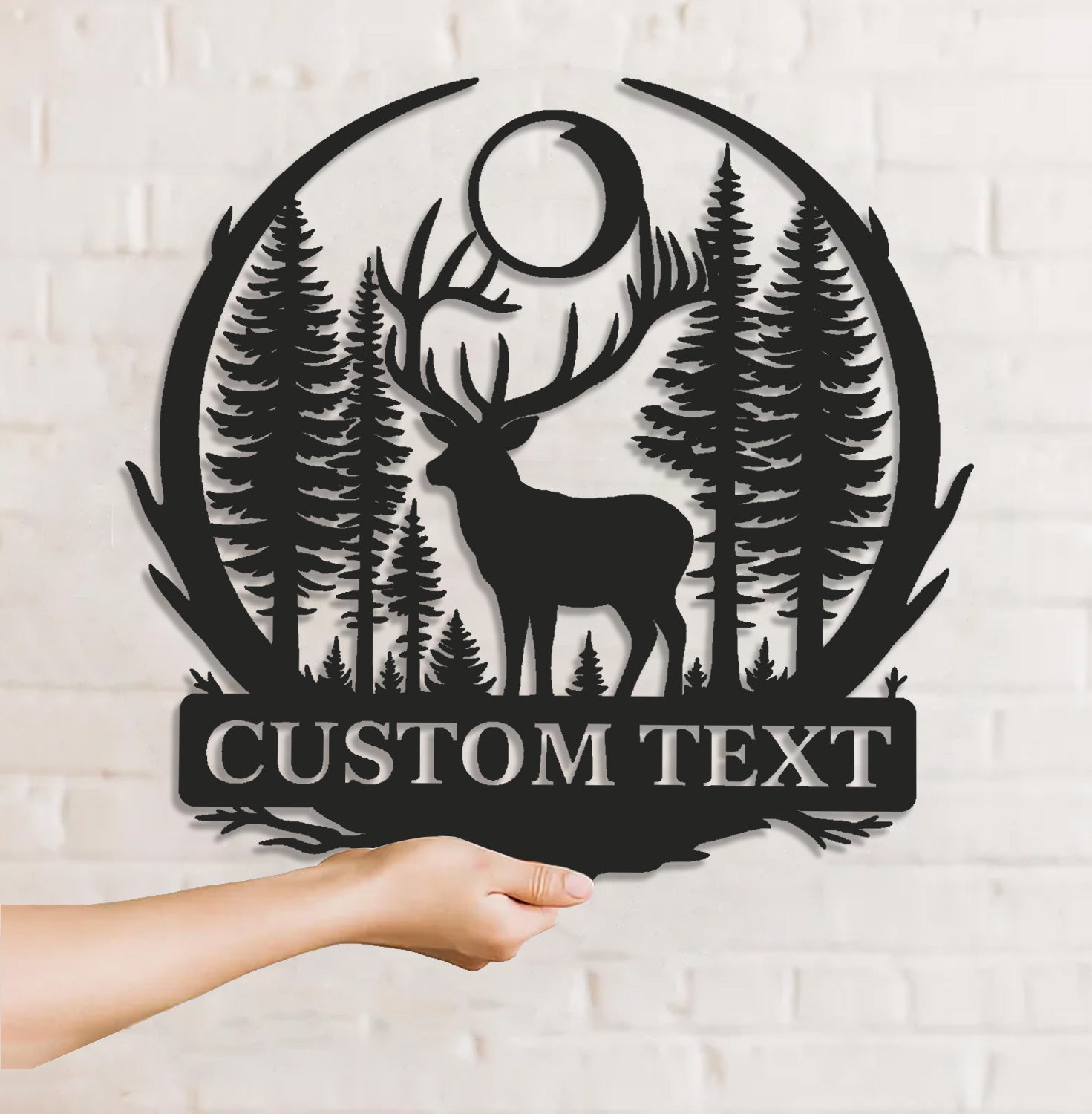Personalized Metal Sign WITH LED/WITHOUT LED – Deer and Forest Silhouette Wall Art – Custom Rustic Cabin and Lodge Hunting Decor