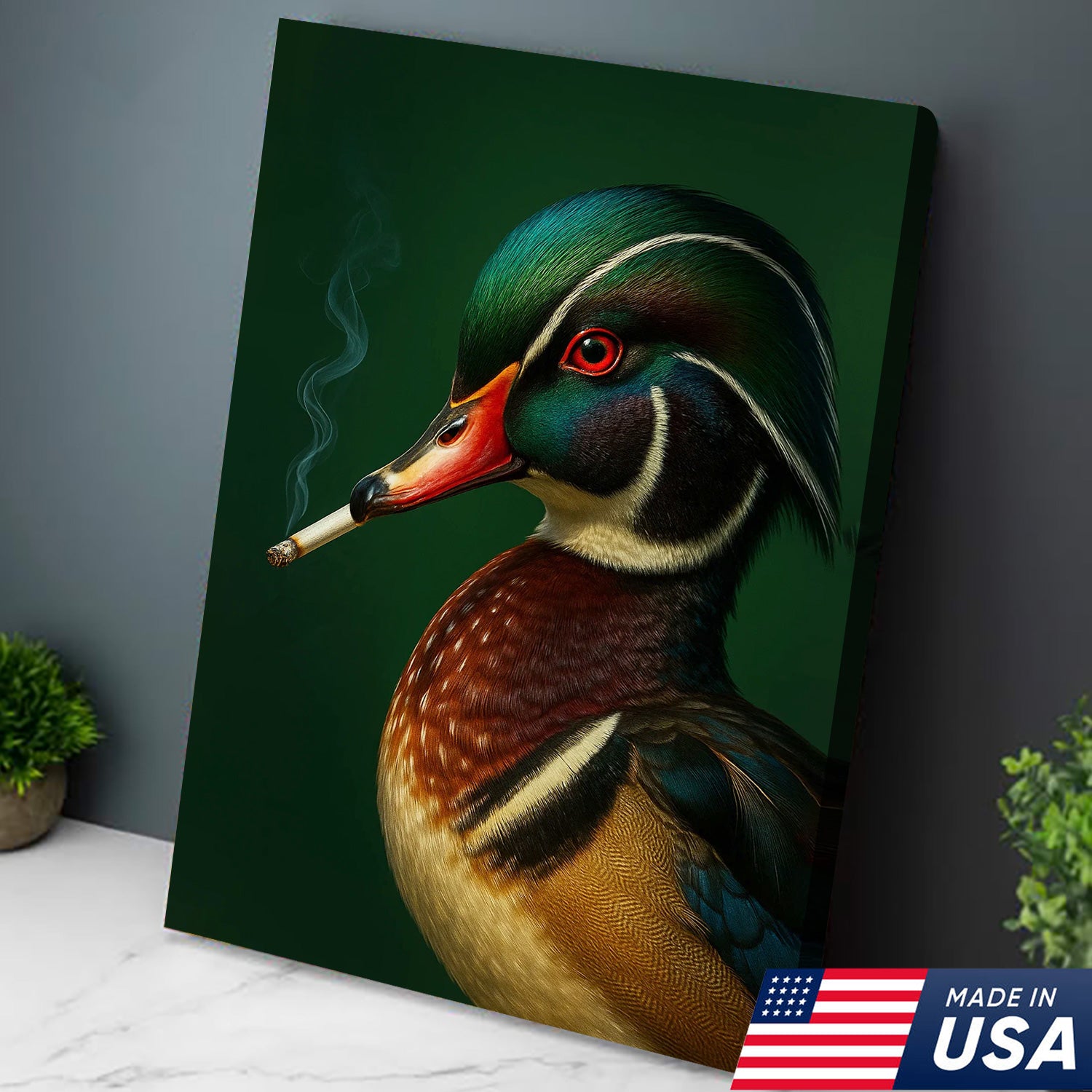 Wood Duck Wall Art Canvas - Vibrant Wildlife Cabin Decor - Unique Hunting Lodge Artwork