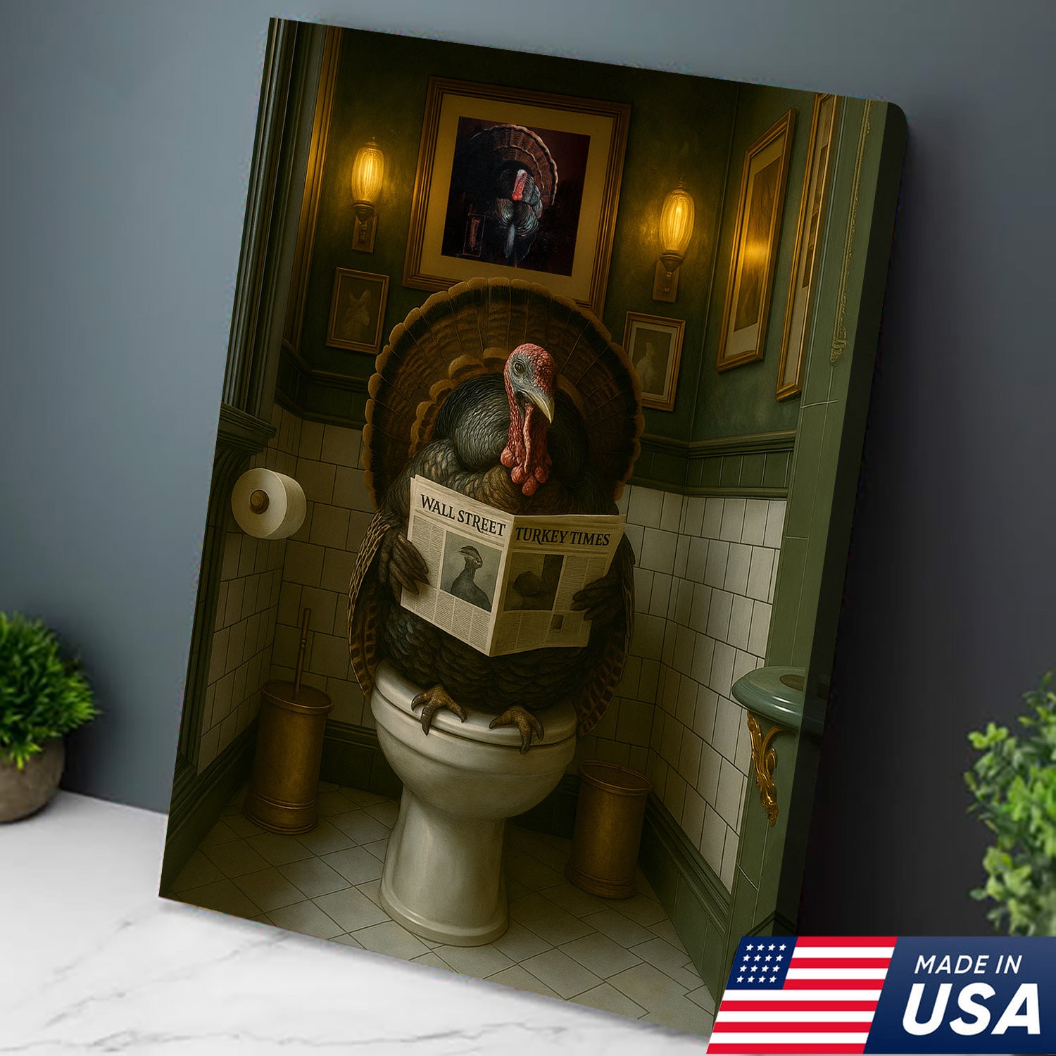 Funny Turkey Bathroom Wall Art – Rustic Cabin Toilet Humor Canvas Decor, Made in USA