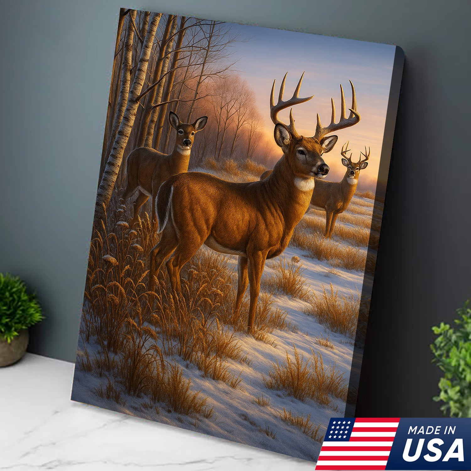 Majestic Deer in Winter Forest Canvas – Realistic Wildlife Canvas Wall Art for Hunters