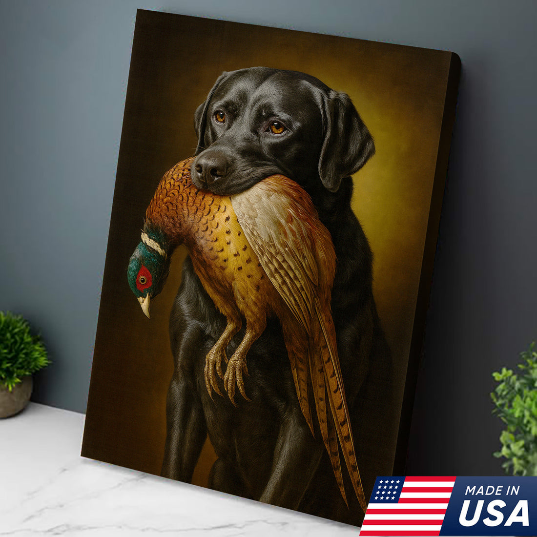 Hunting Dog Wall Art Canvas – Retriever & Pheasant Canvas Print for Hunters, Rustic Cabin Decor