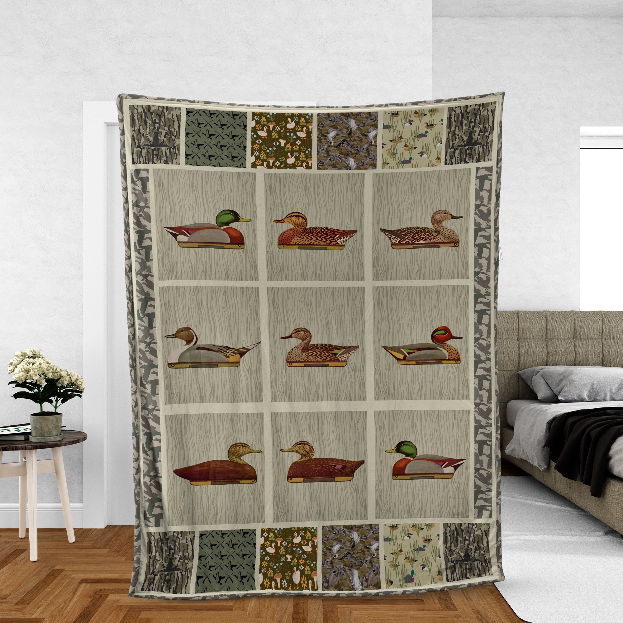 Duck Decoy Patchwork Fleece Blanket – Cozy Hunting Cabin Gift