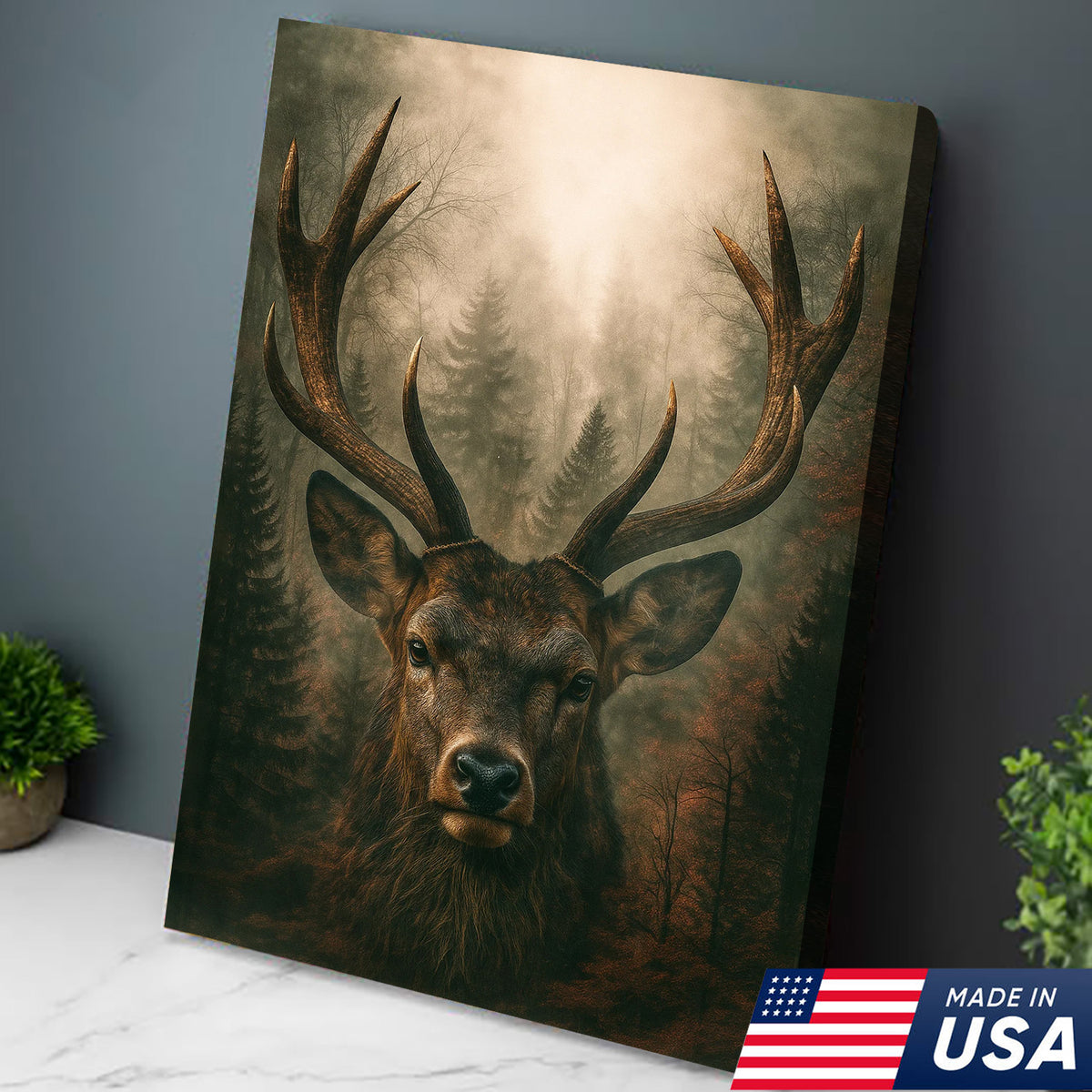 Majestic Deer Canvas Wall Art - Rustic Forest Stag Head Print, Wildlif ...