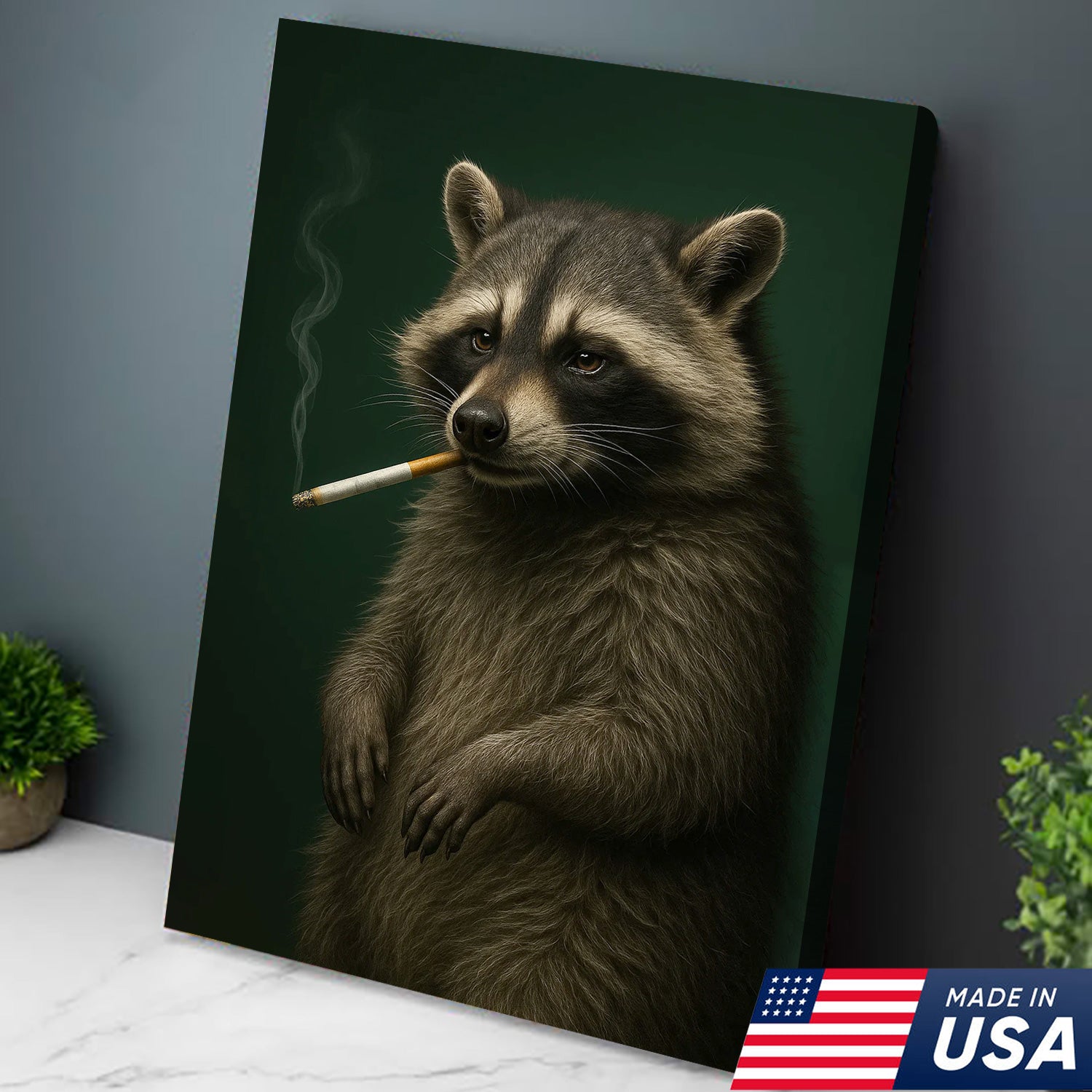 Raccoon Canvas Wall Art – Woodland Animal Print – Rustic Lodge and Cabin Wall Decor