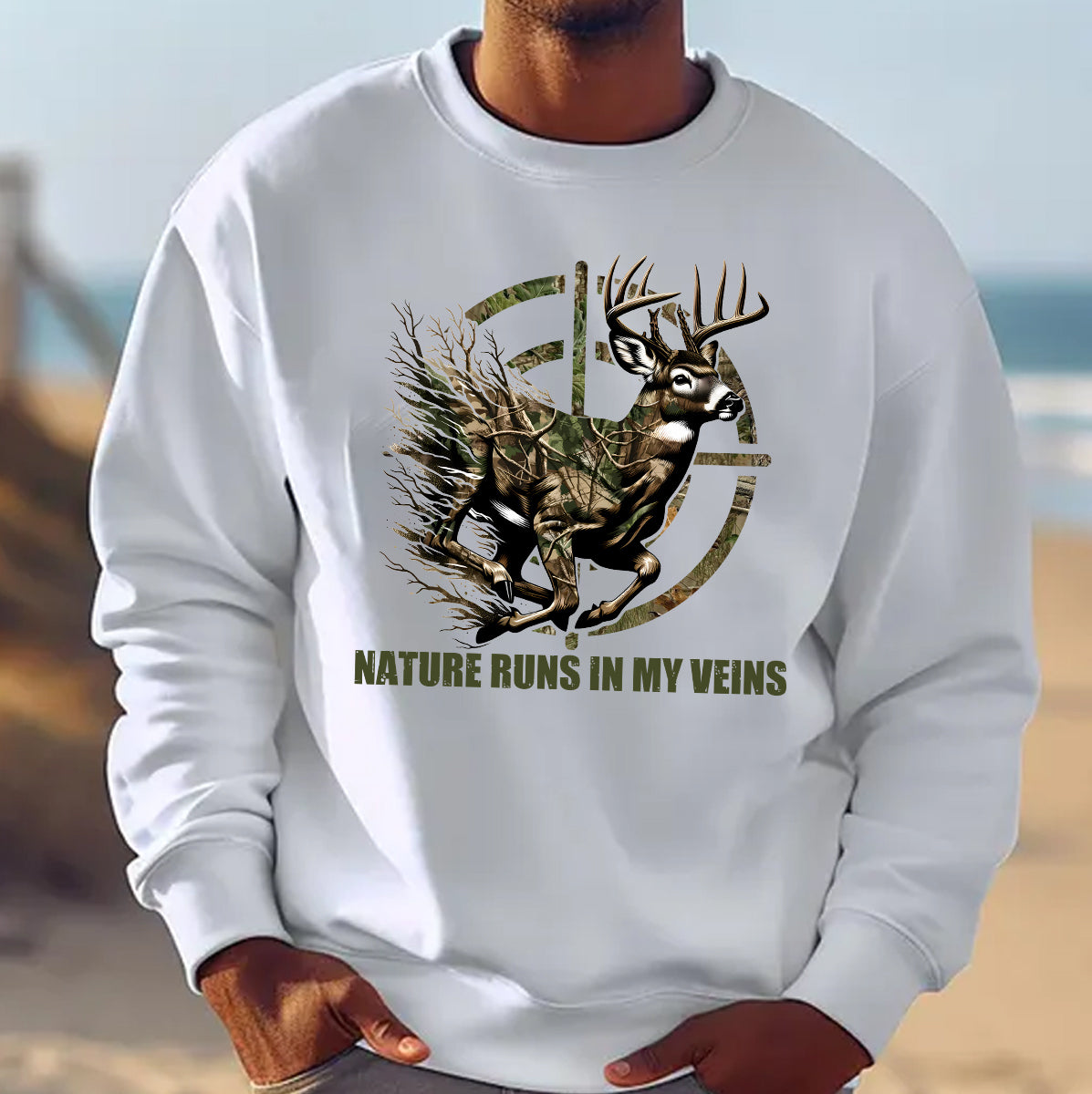 Camo Deer Sweatshirts for Hunters – Nature Runs In My Veins Outdoor Tee