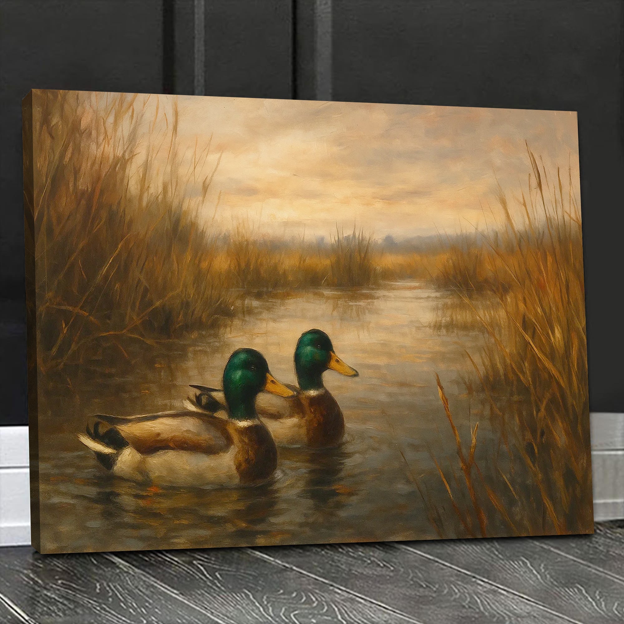Mallard Duck Wall Art Canvas – Hunting Lodge & Cabin Decor - Rustic Waterfowl Painting