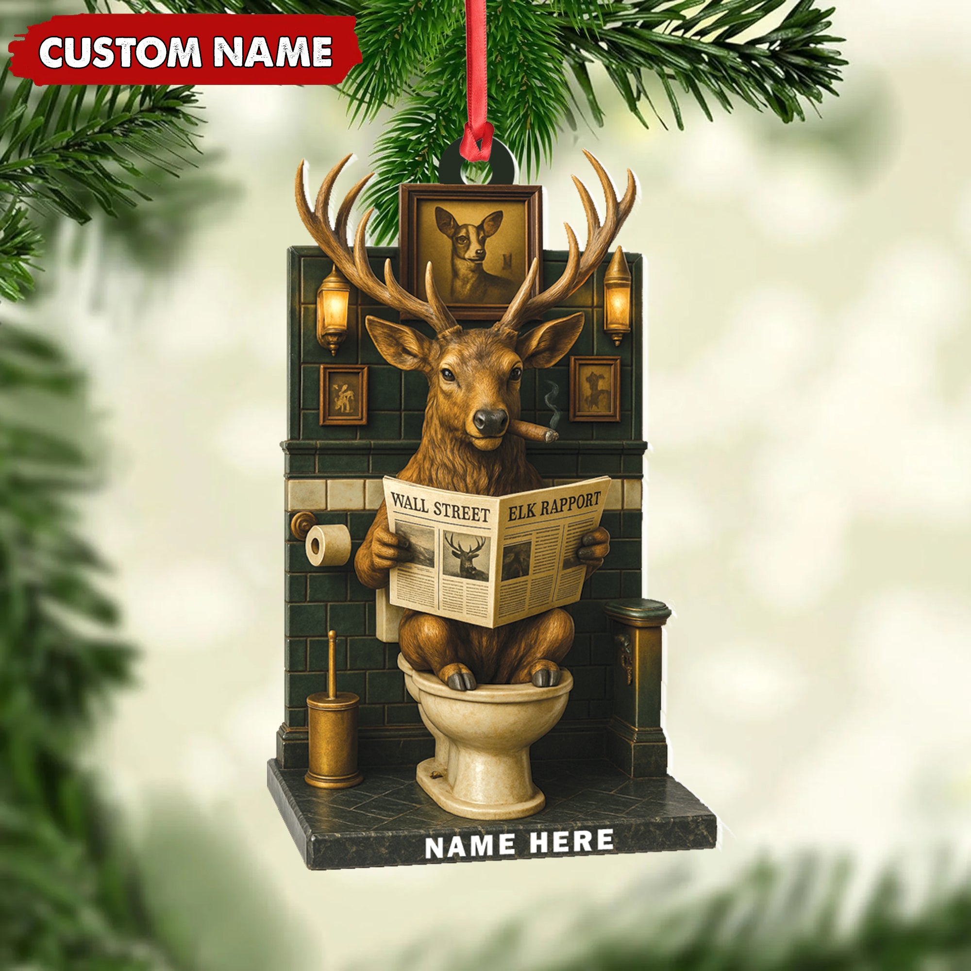Personalized Acrylic Deer Bathroom Christmas Ornament – Funny Personalized Holiday Decor for Hunters & Wildlife Lovers