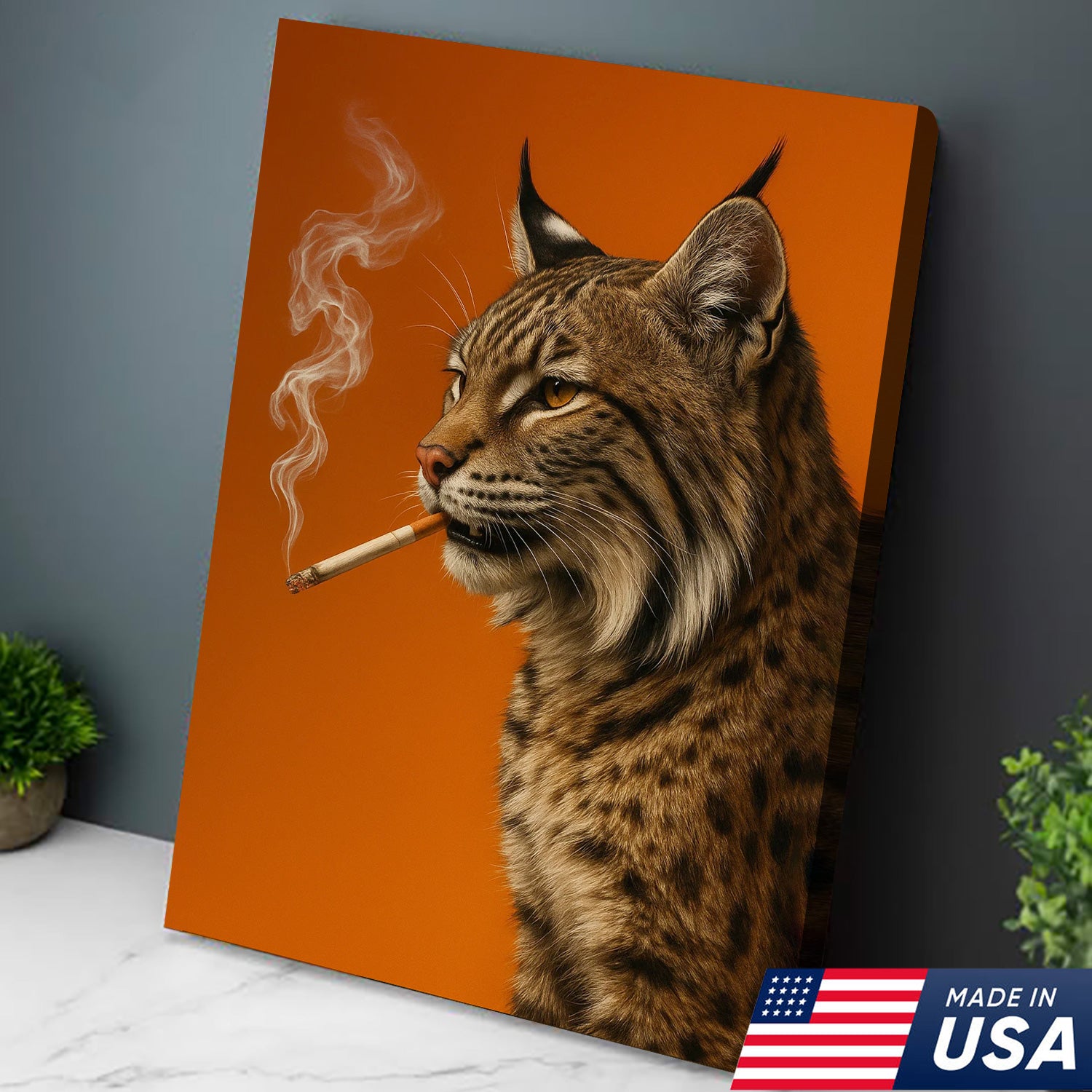 Bobcat Canvas Wall Art – Rustic Wildlife Decor – Hunting Cabin Artwork – Mountain Lodge Wall Hanging – Woodland Animal Nature Print