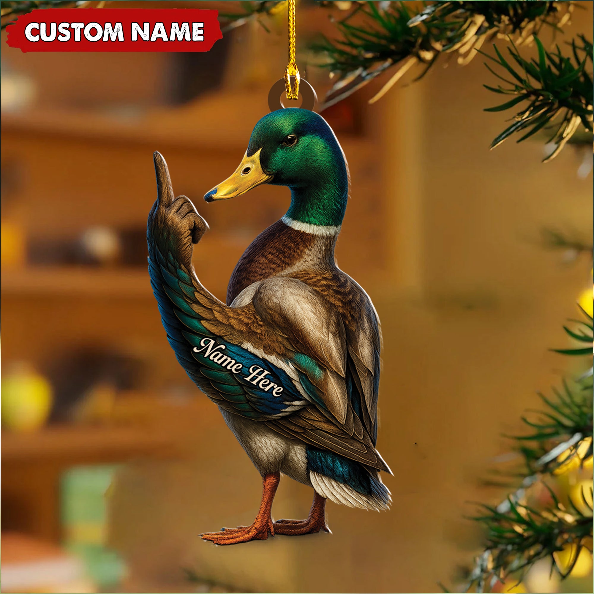 Personalized Funny Duck Fukin' Finger Hunting Acrylic Christmas Ornament – Custom Gift for Hunters