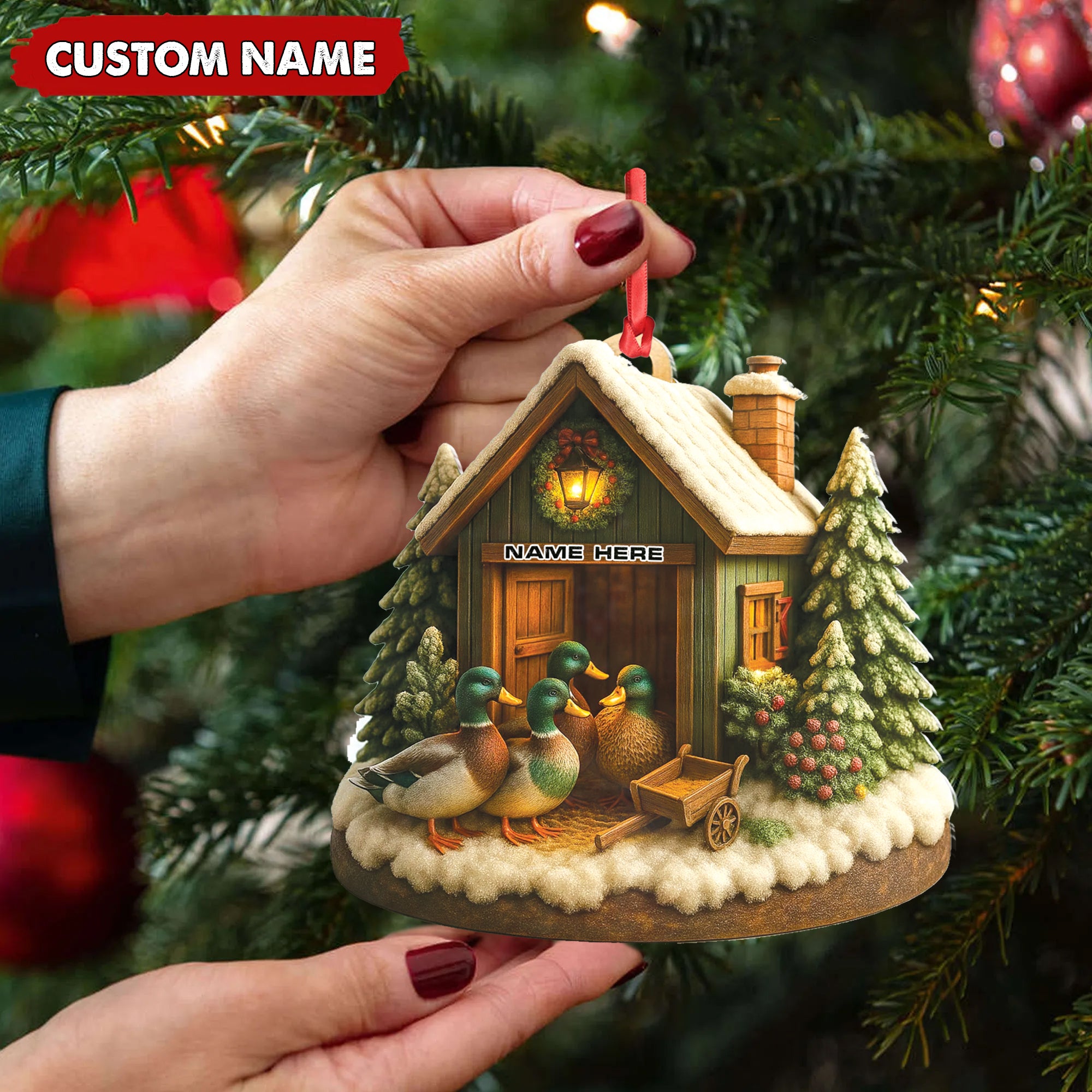 Personalized Acrylic Mallard Duck Family Christmas Ornament – Rustic Holiday Cabin Decor for Nature & Wildlife Lovers