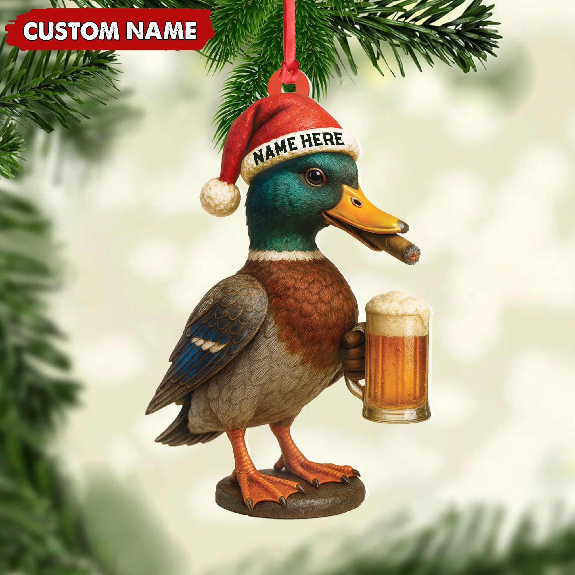 Personalized Mallard Duck Christmas Acrylic Ornament – Custom Name Holiday Decor for Hunters & Nature Lovers