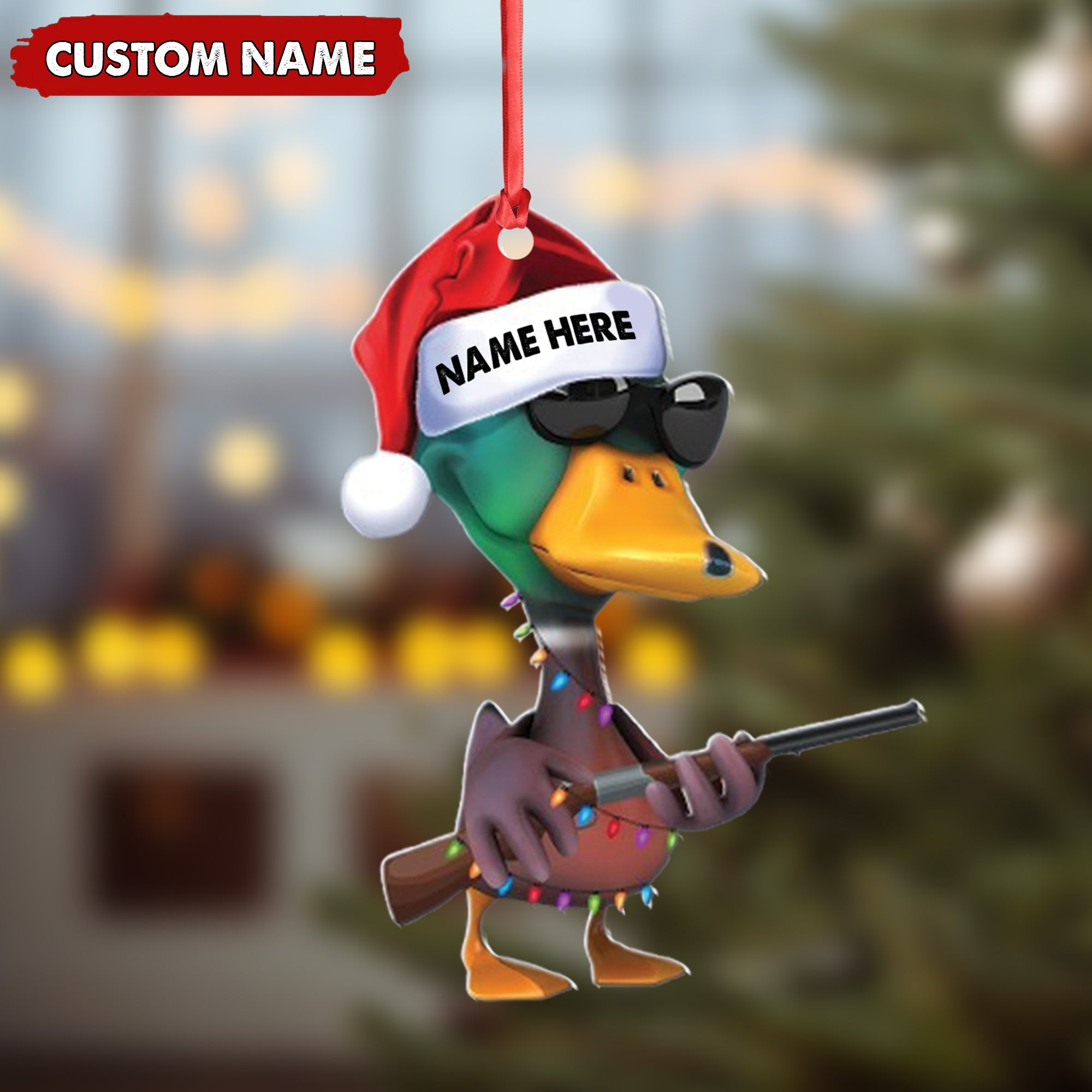 Personalized Funny Duck Hunting Acrylic Christmas Ornament – Custom Gift for Hunters & Outdoor Lovers