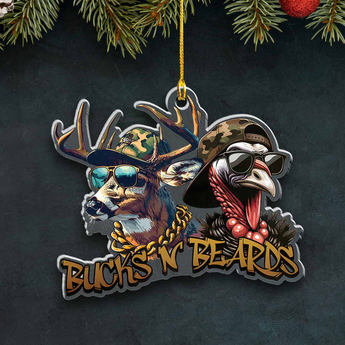 Personalized Funny Bucks ‘N Beards Ornament – Cool Gift for Hunters & Outdoorsmen