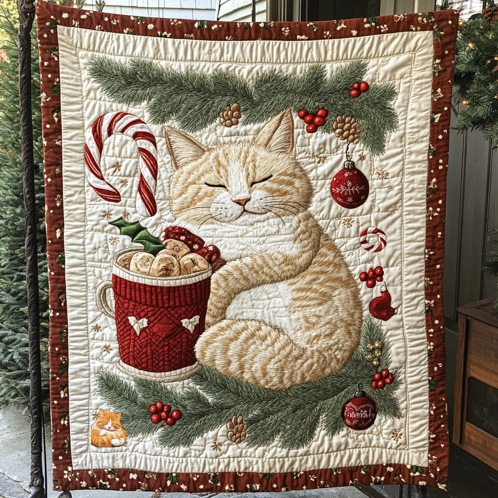 Cat Merry Christmas Quilt Blanket