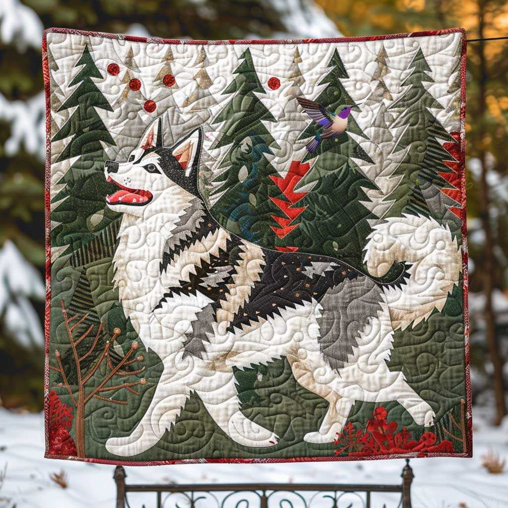 Christmas Celebrating Husky Quilt Blanket