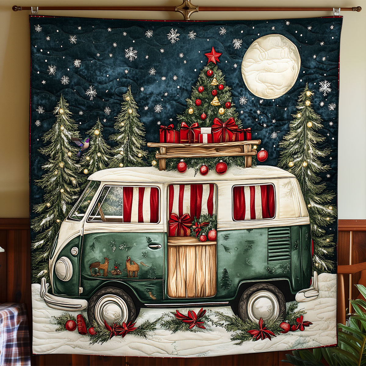 Christmas Holiday Camping Van Quilt Blanket