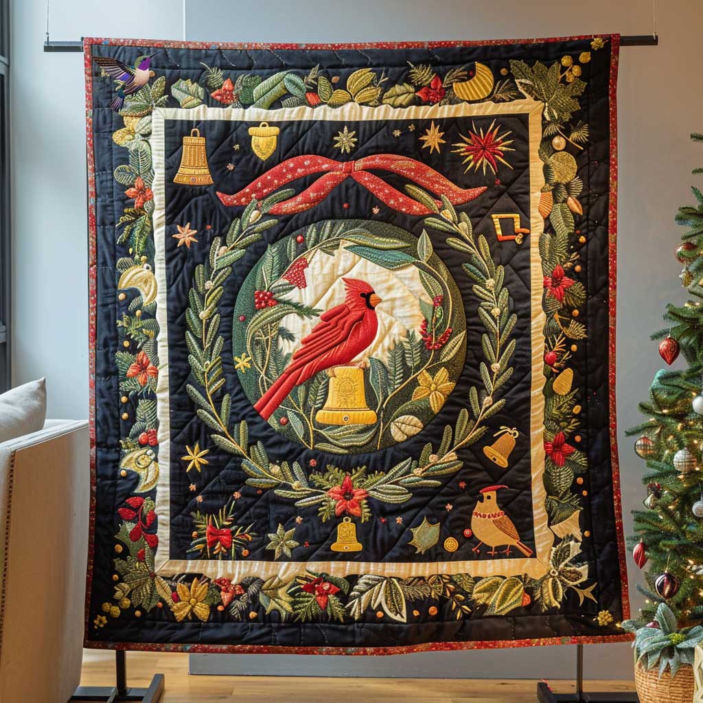 Christmas Bell Cardinal Quilt Blanket