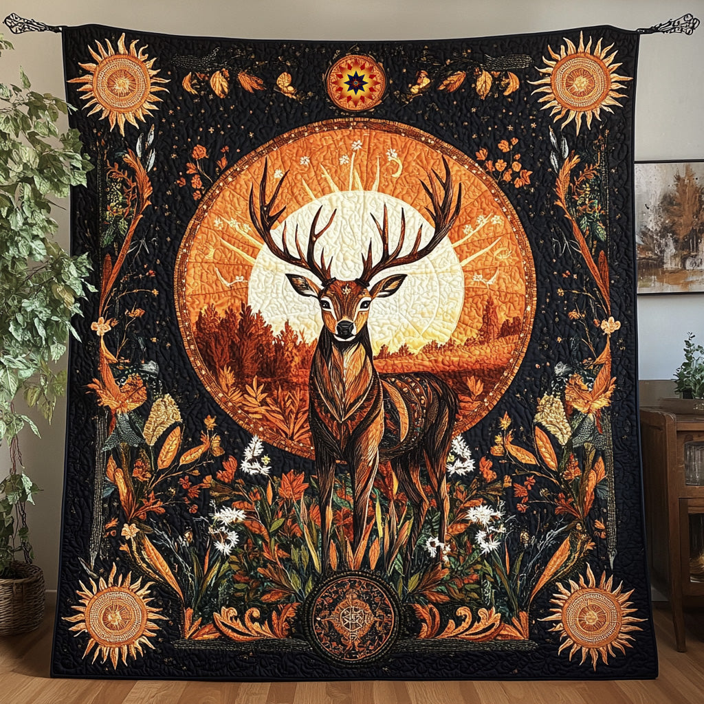 Deer Glowing Night Quilt Blanket
