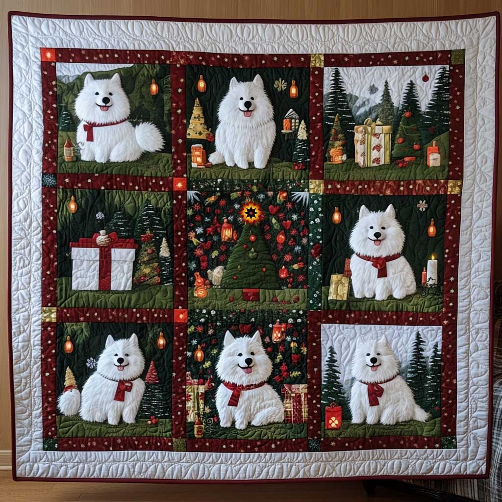 Christmas Gift Samoyed Quilt Blanket