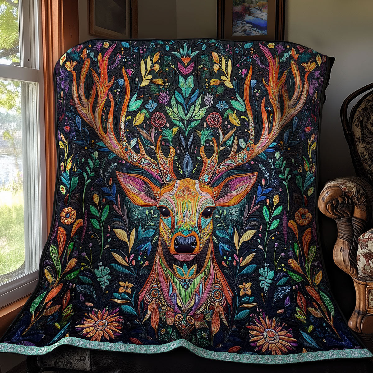 Colorful Deer Woodland Retreat Quilt Blanket