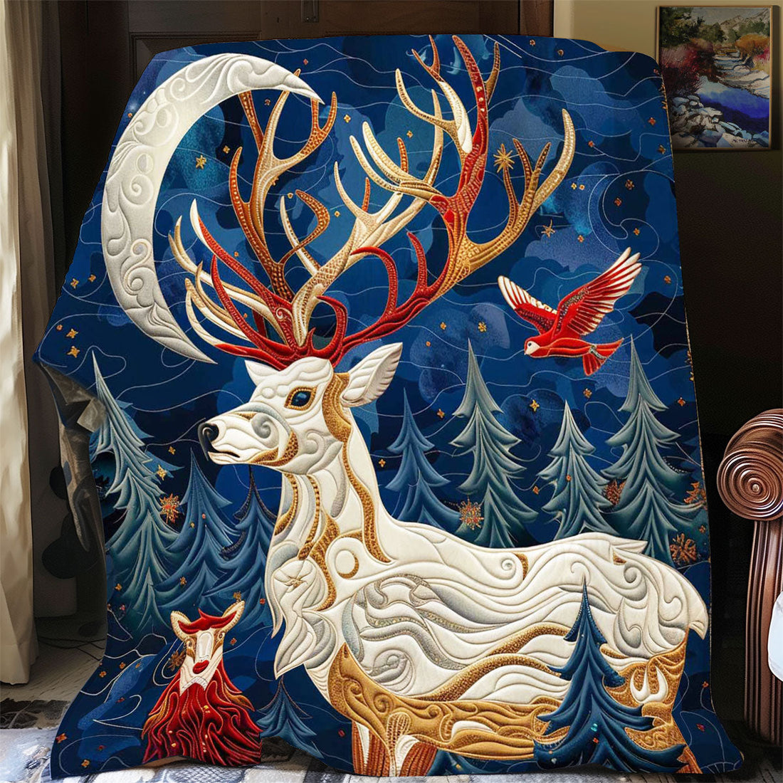 White Stag Quilt Blanket