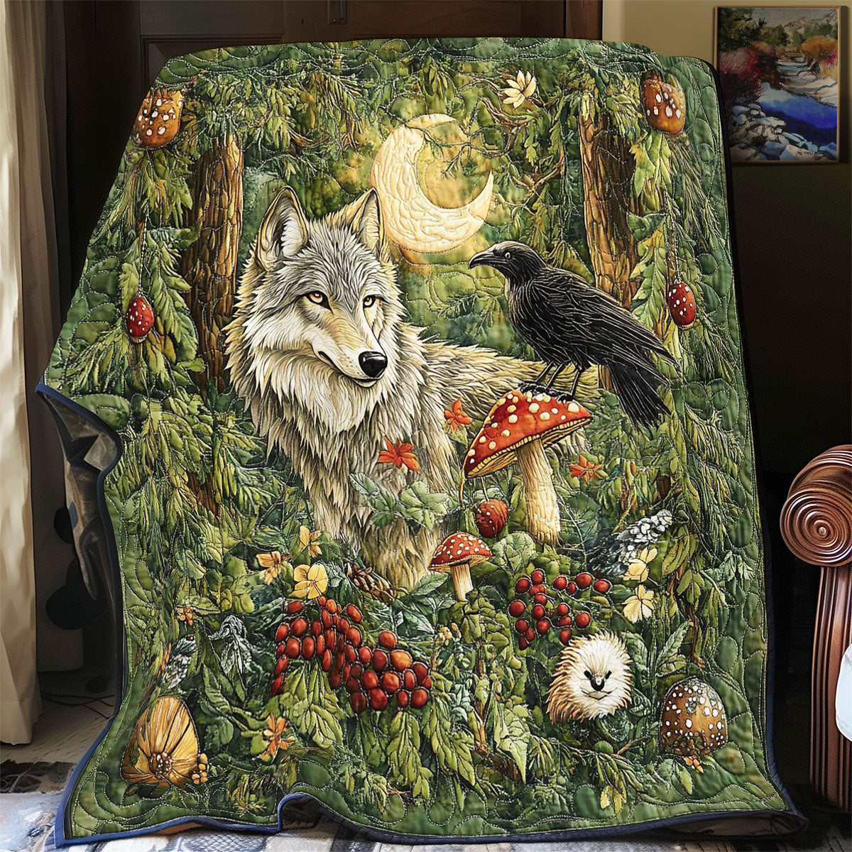 Wolf And Crow Quilt Blanket