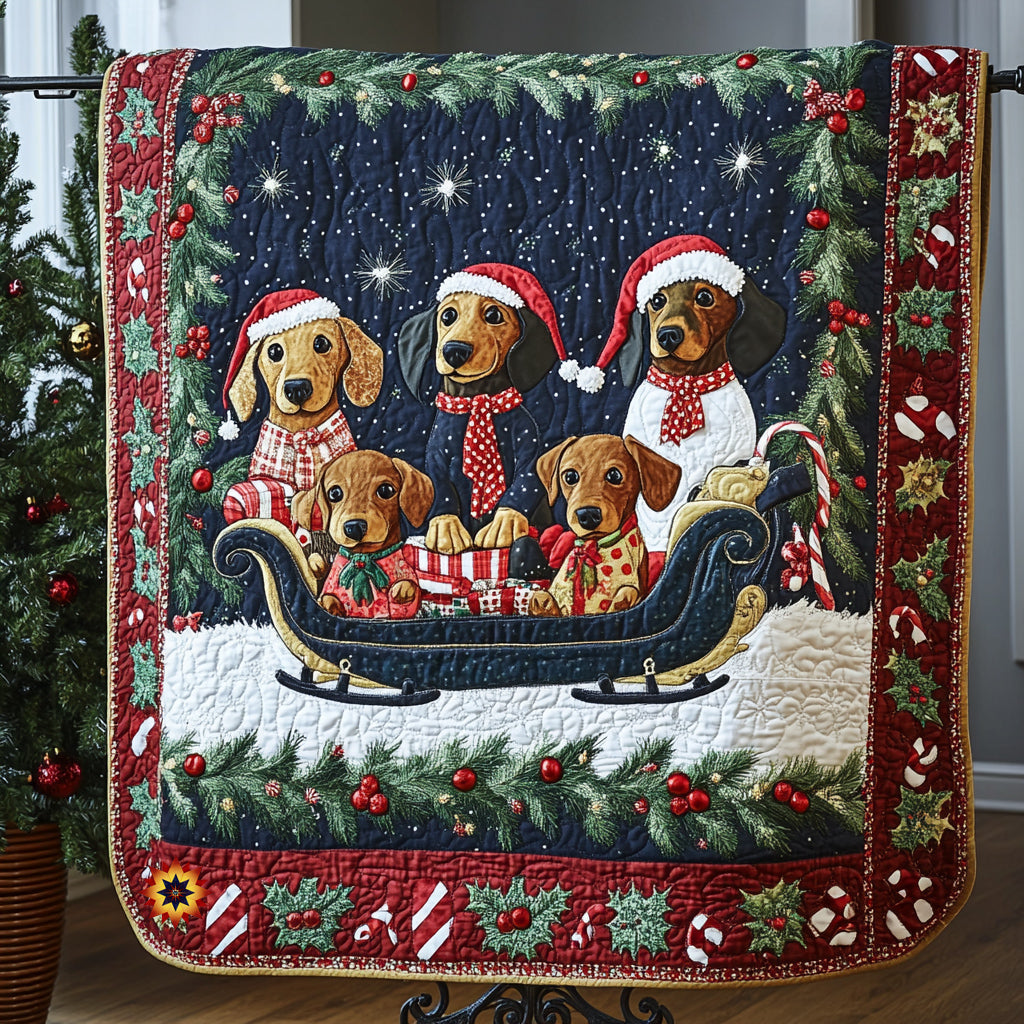 Reindeer Dachshund Quilt Blanket