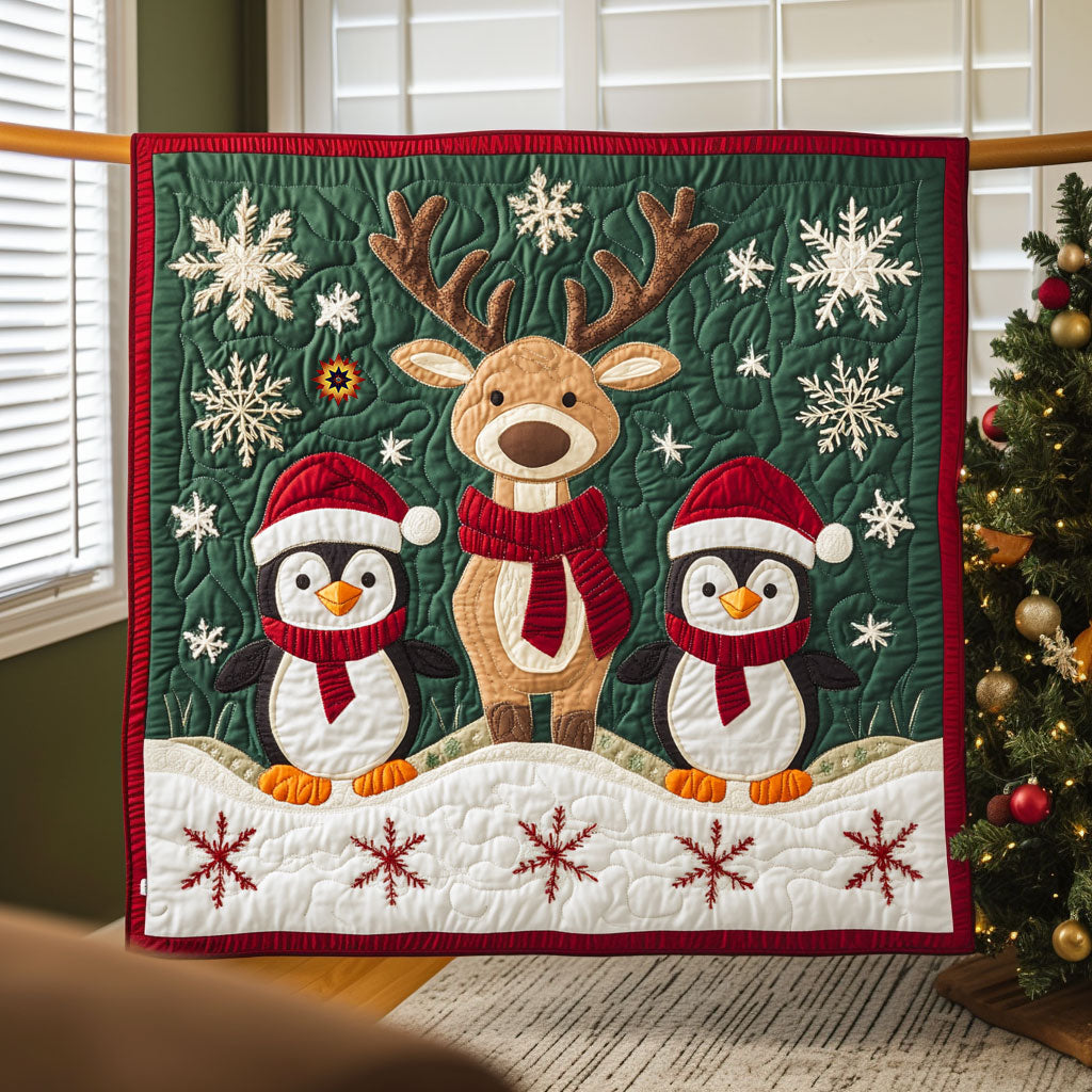 Christmas Reindeer And Penguin Quiet Moments Quilt Blanket