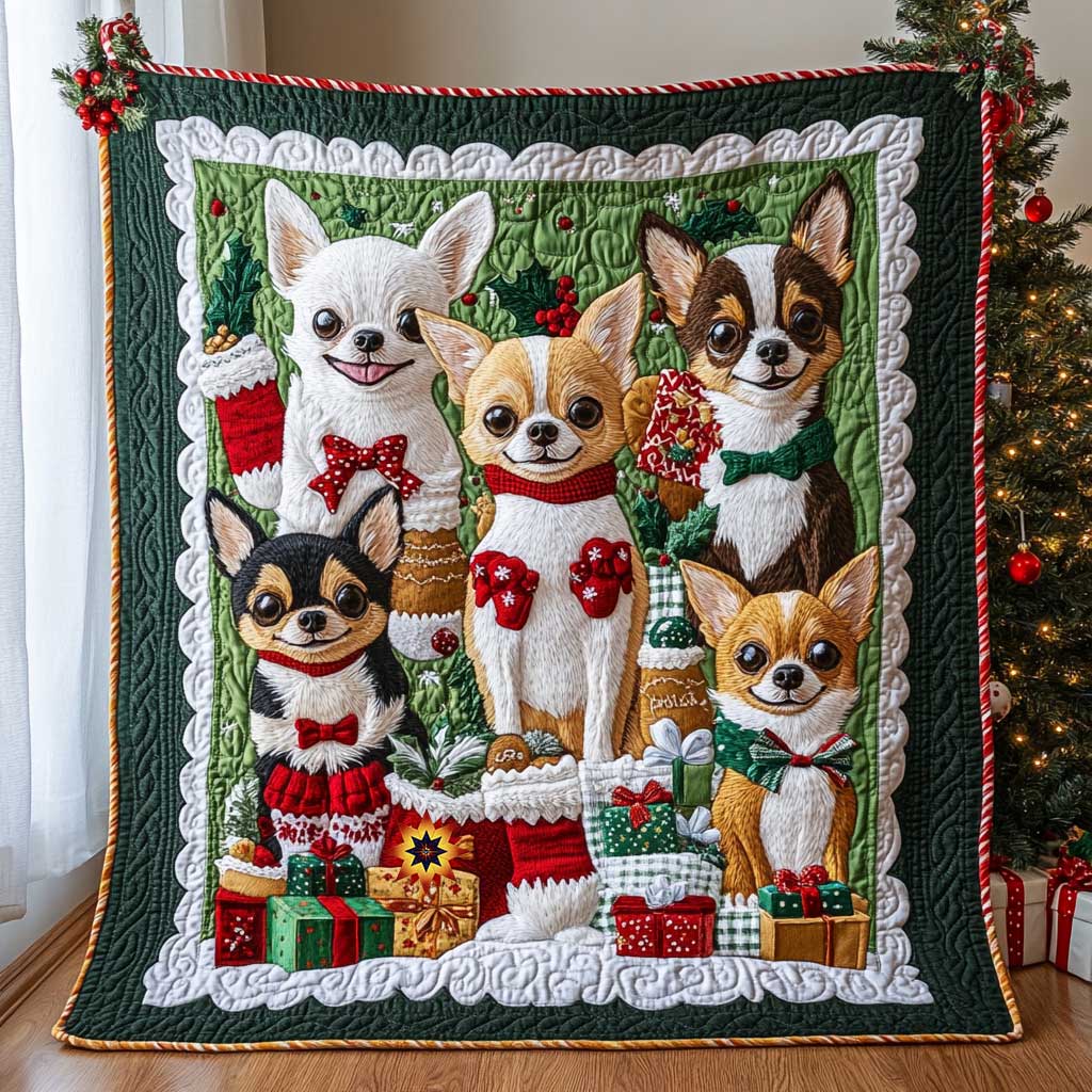 Christmas Chihuahua Winter Wonderland Quilt Blanket