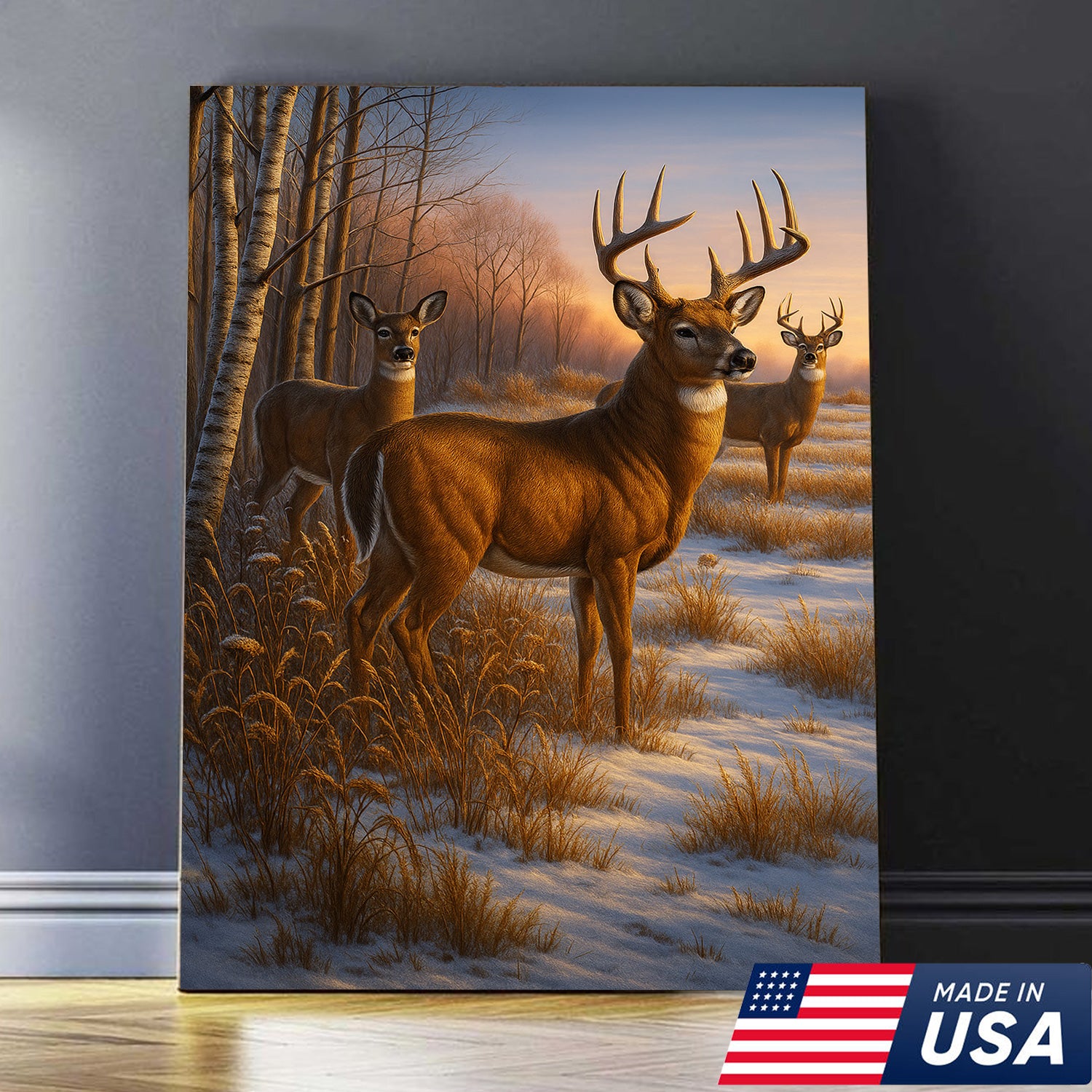Majestic Deer in Winter Forest Canvas – Realistic Wildlife Canvas Wall Art for Hunters