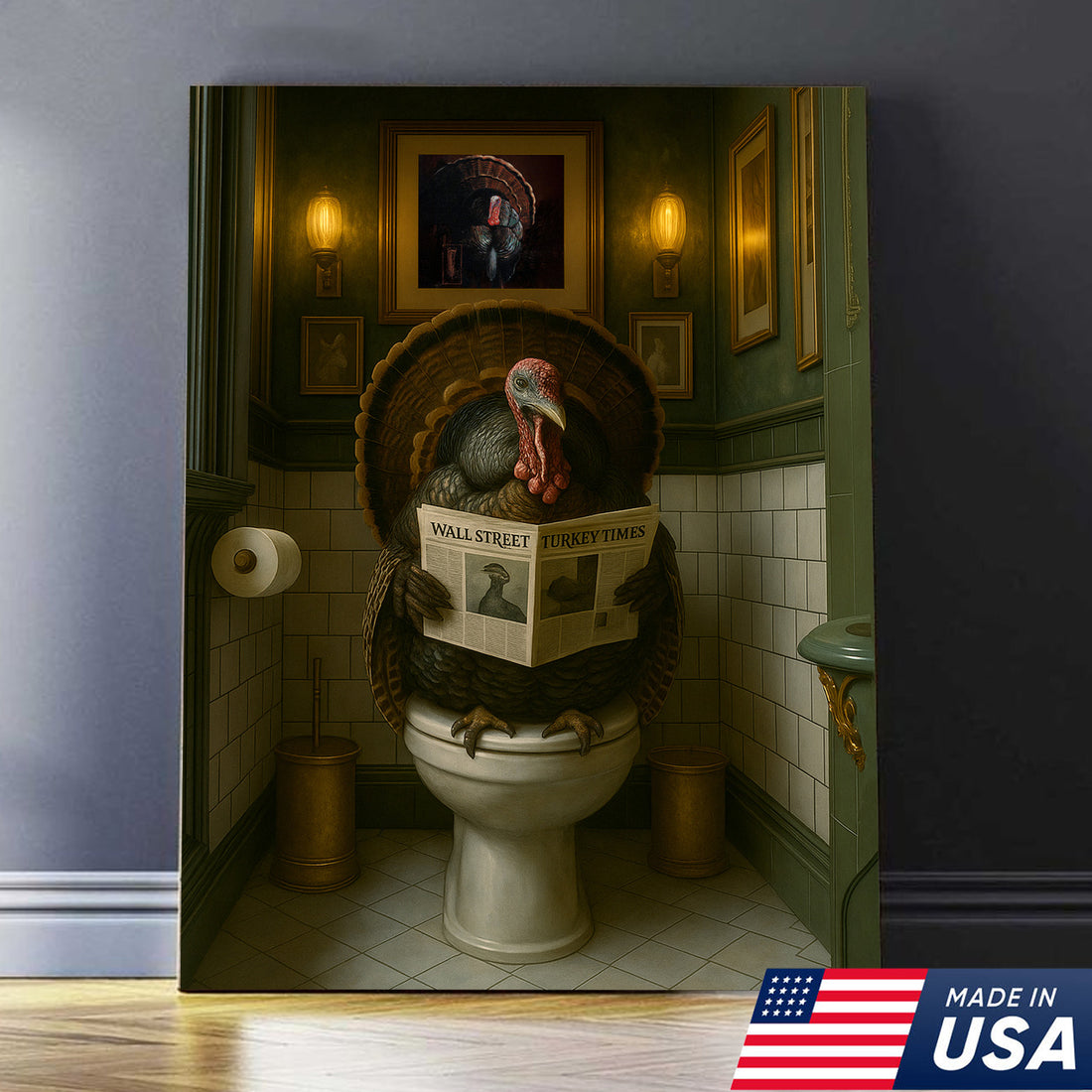 Funny Turkey Bathroom Wall Art – Rustic Cabin Toilet Humor Canvas Decor, Made in USA