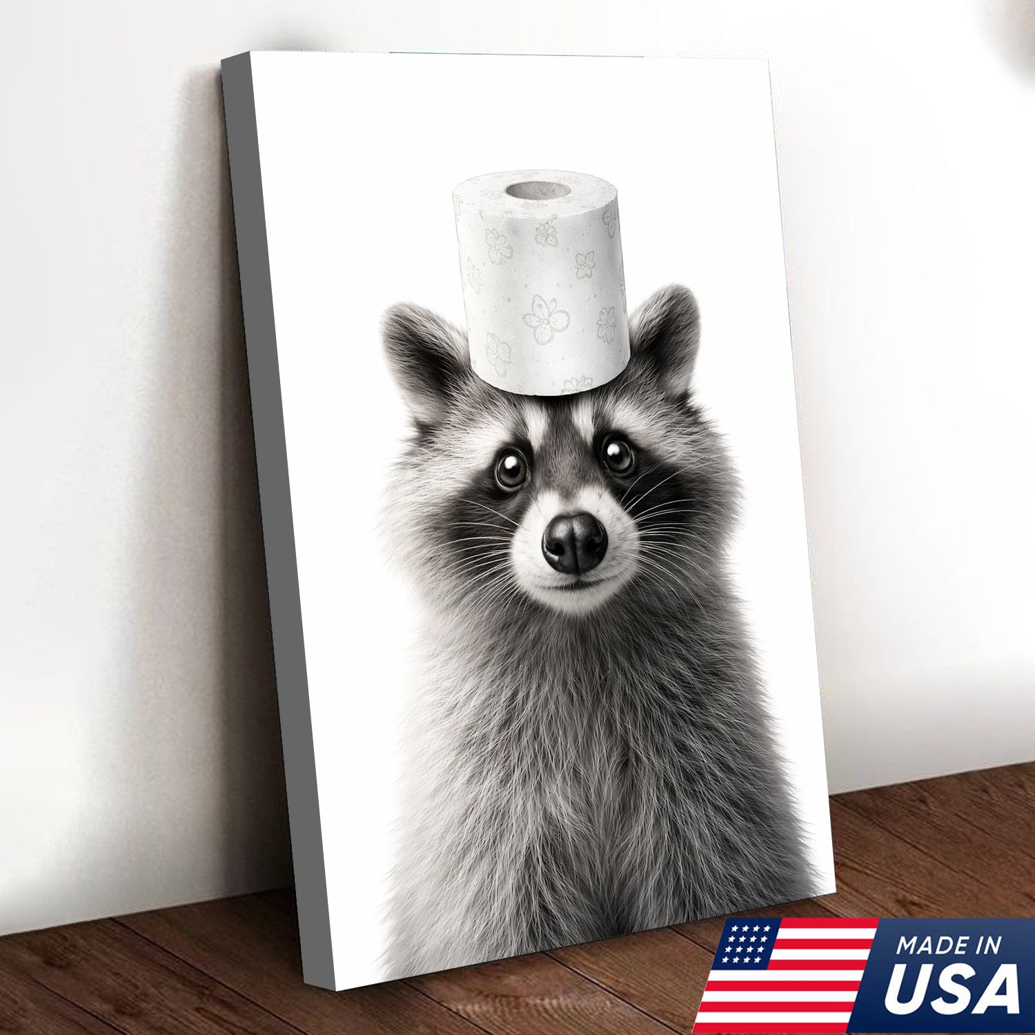 Funny Raccoon Wall Art Canvas Set, Cute Animal Bathroom Humor Triptych Print