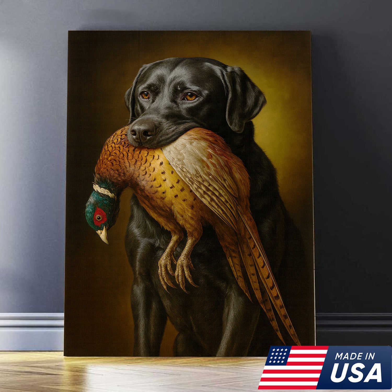 Hunting Dog Wall Art Canvas – Retriever & Pheasant Canvas Print for Hunters, Rustic Cabin Decor