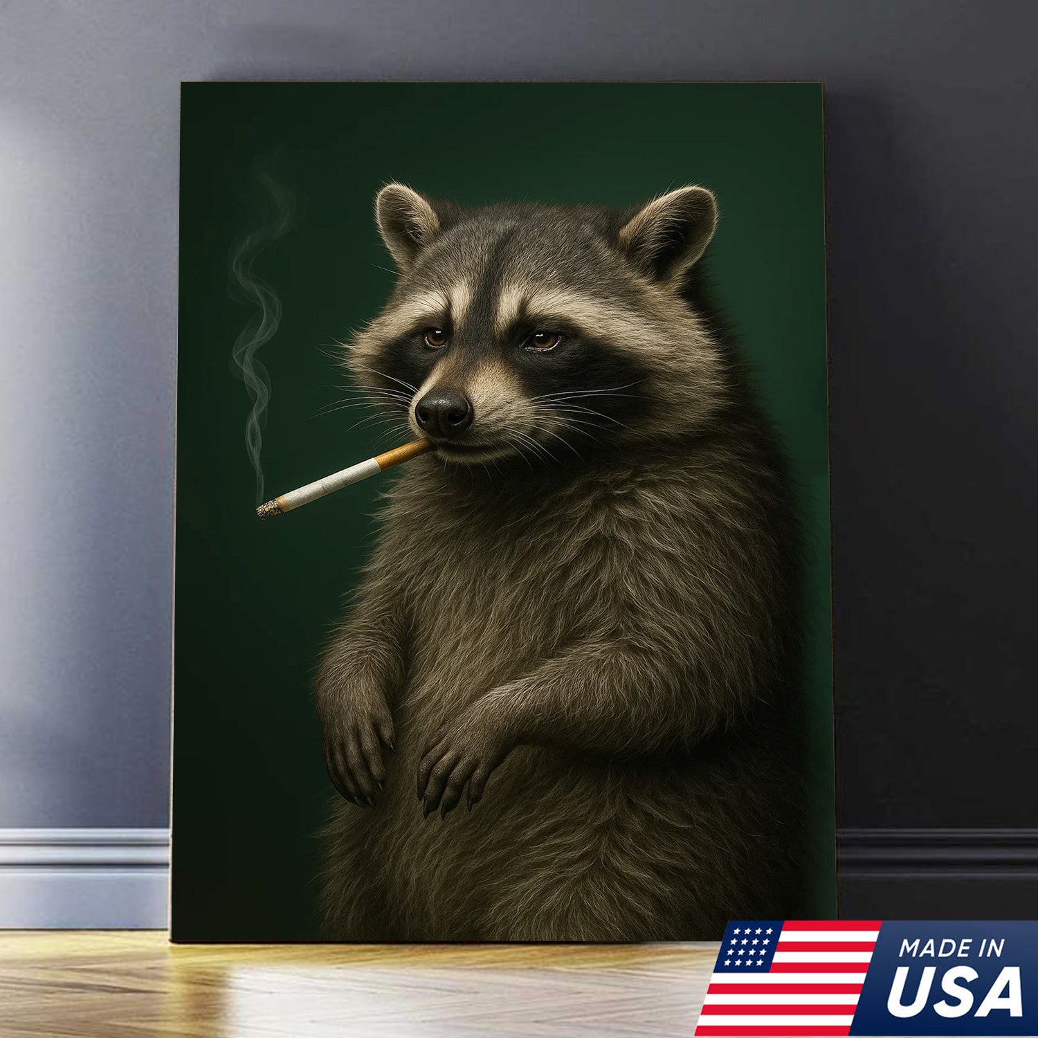 Raccoon Canvas Wall Art – Woodland Animal Print – Rustic Lodge and Cabin Wall Decor