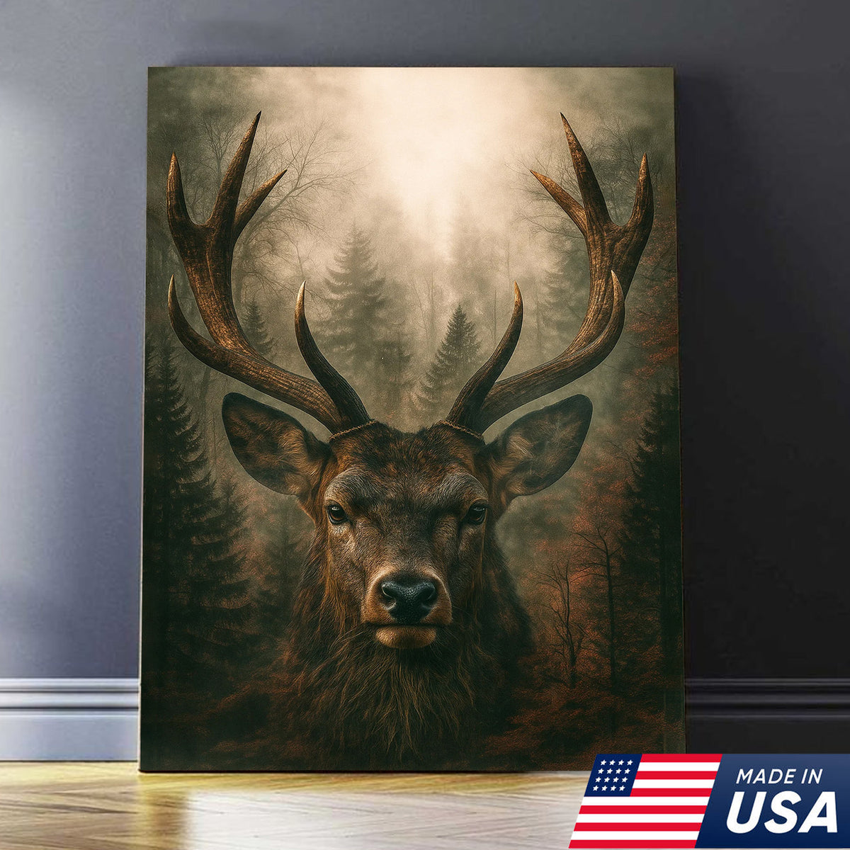 Majestic Deer Canvas Wall Art - Rustic Forest Stag Head Print, Wildlif ...