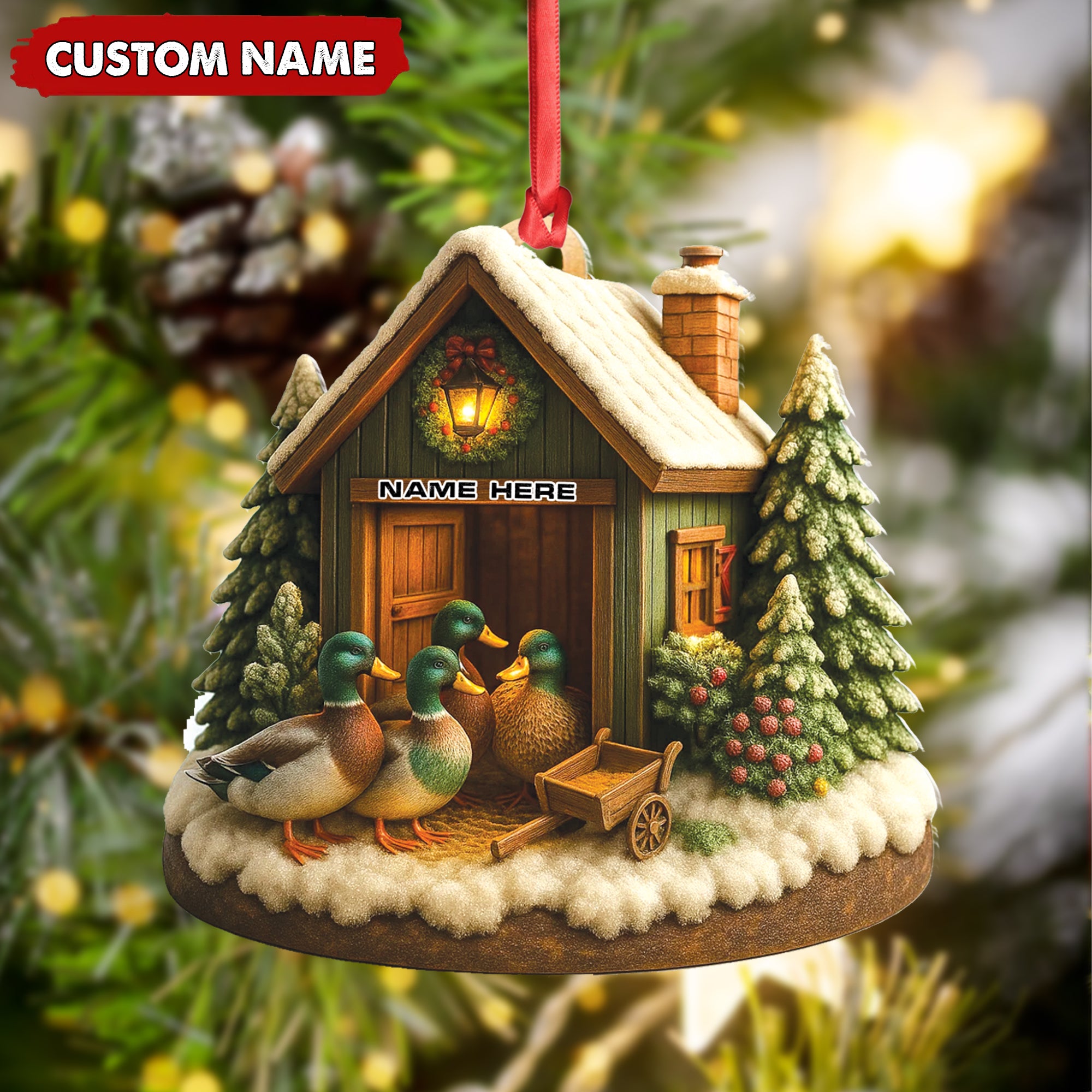 Personalized Acrylic Mallard Duck Family Christmas Ornament – Rustic Holiday Cabin Decor for Nature & Wildlife Lovers