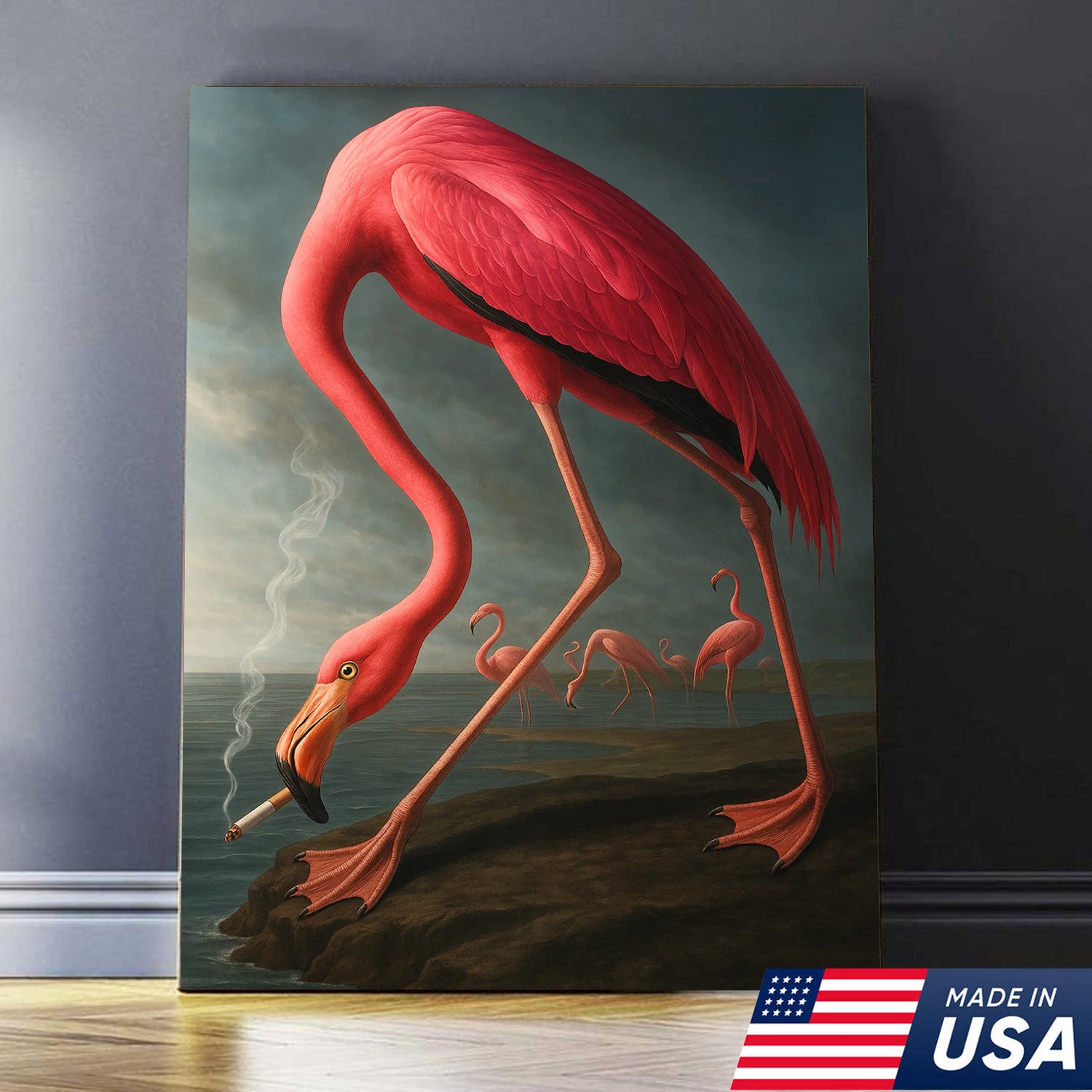 Cool Flamingo Canvas Wall Art – Funny Pink Bird Beach Decor – Unique Coastal Wildlife Print