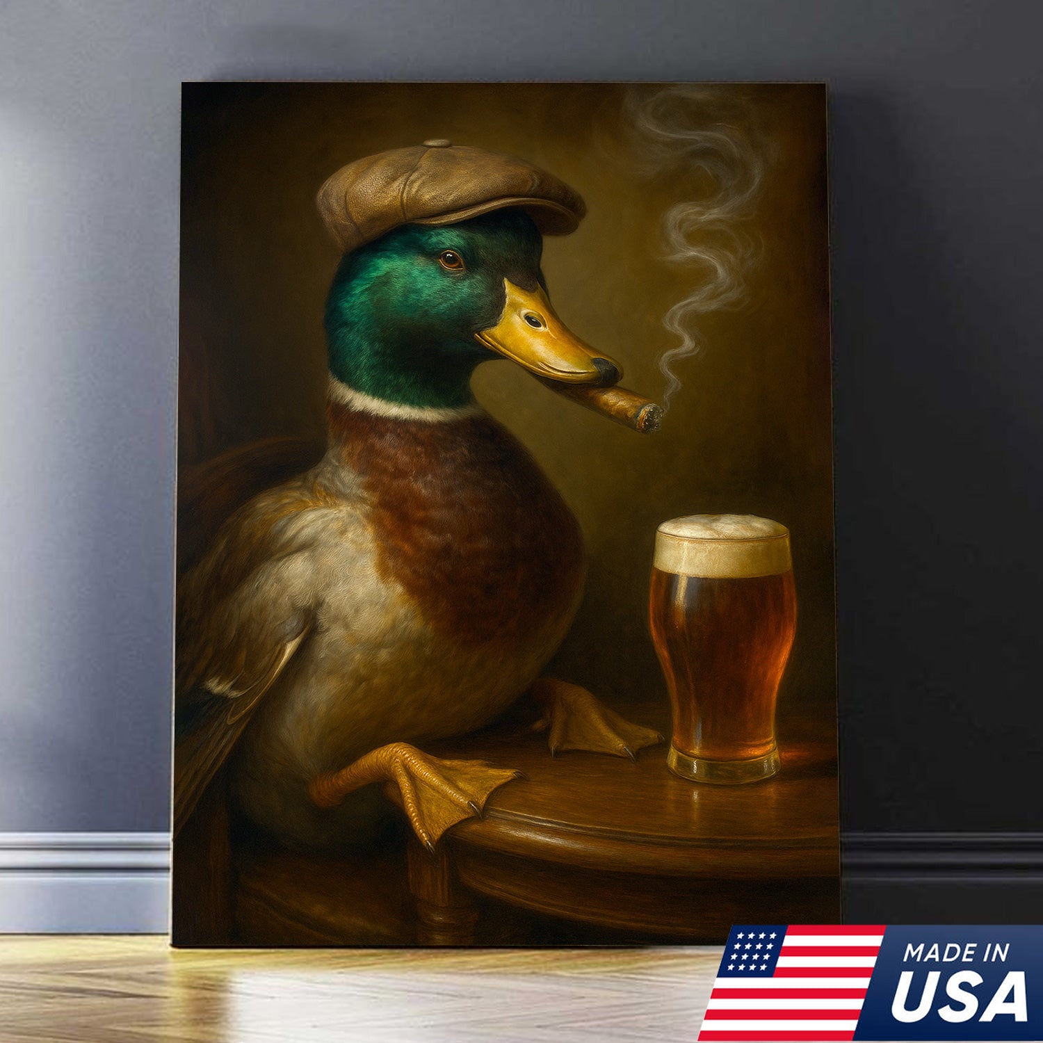 Mallard Duck Gentle Beer Smoking Canvas – Funny Rustic Wall Art for Hunters, Cabin, Bar & Man Cave