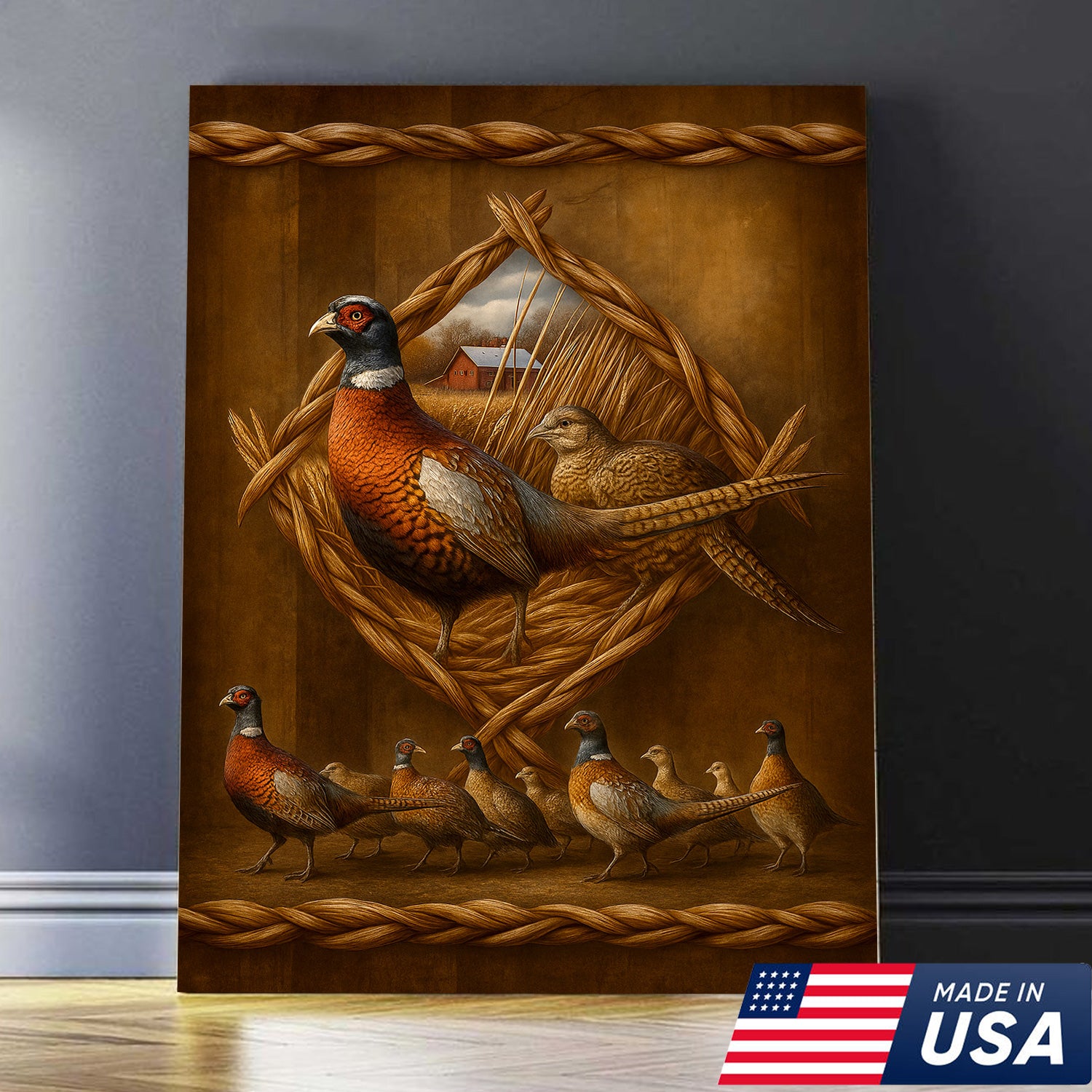 Pheasant Farmhouse Canvas Wall Art – Rustic Country Decor & Perfect Gift for Hunters