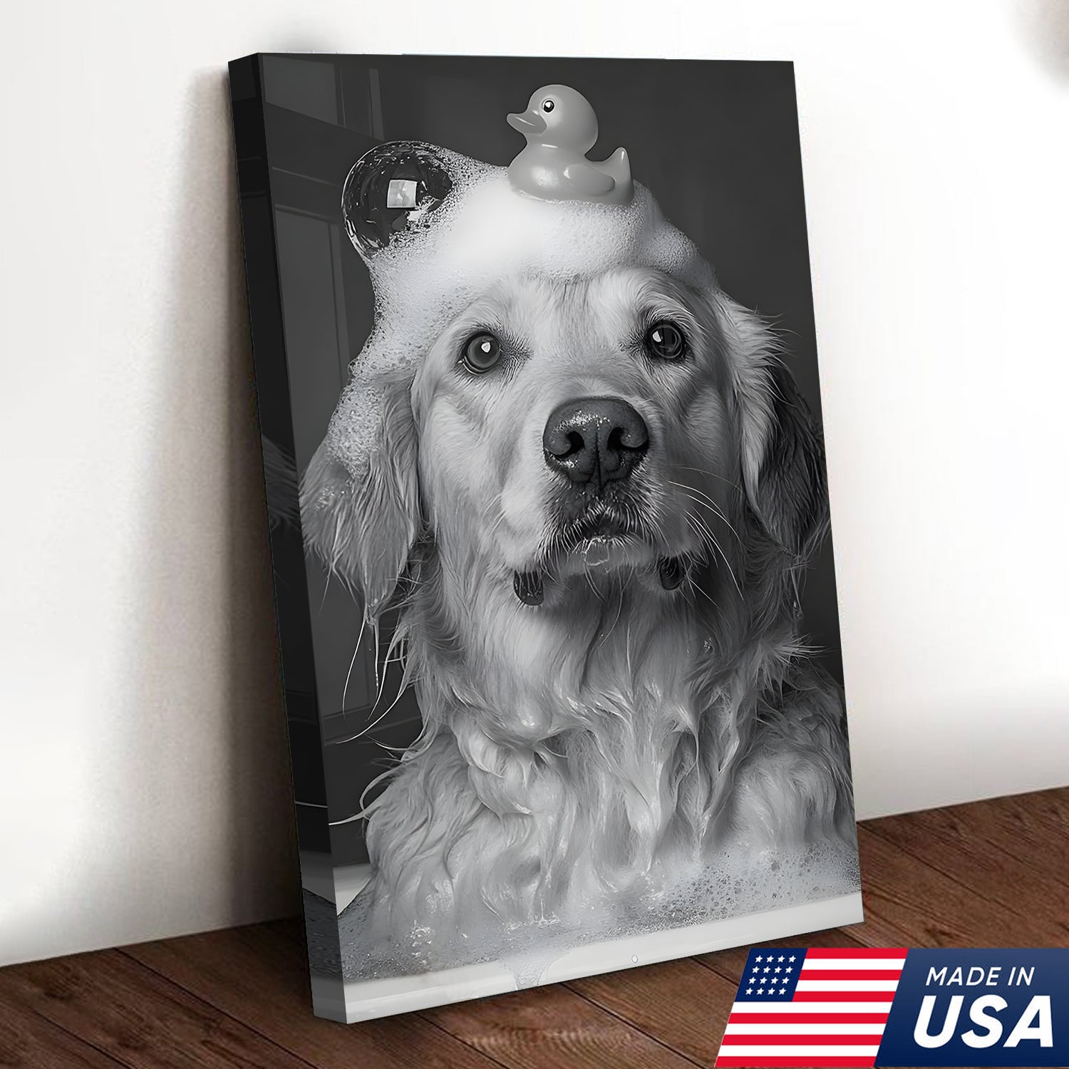 Funny Dog Bathroom Triptych Canvas Wall Art Set, Black and Golden Retriever Bath Humor